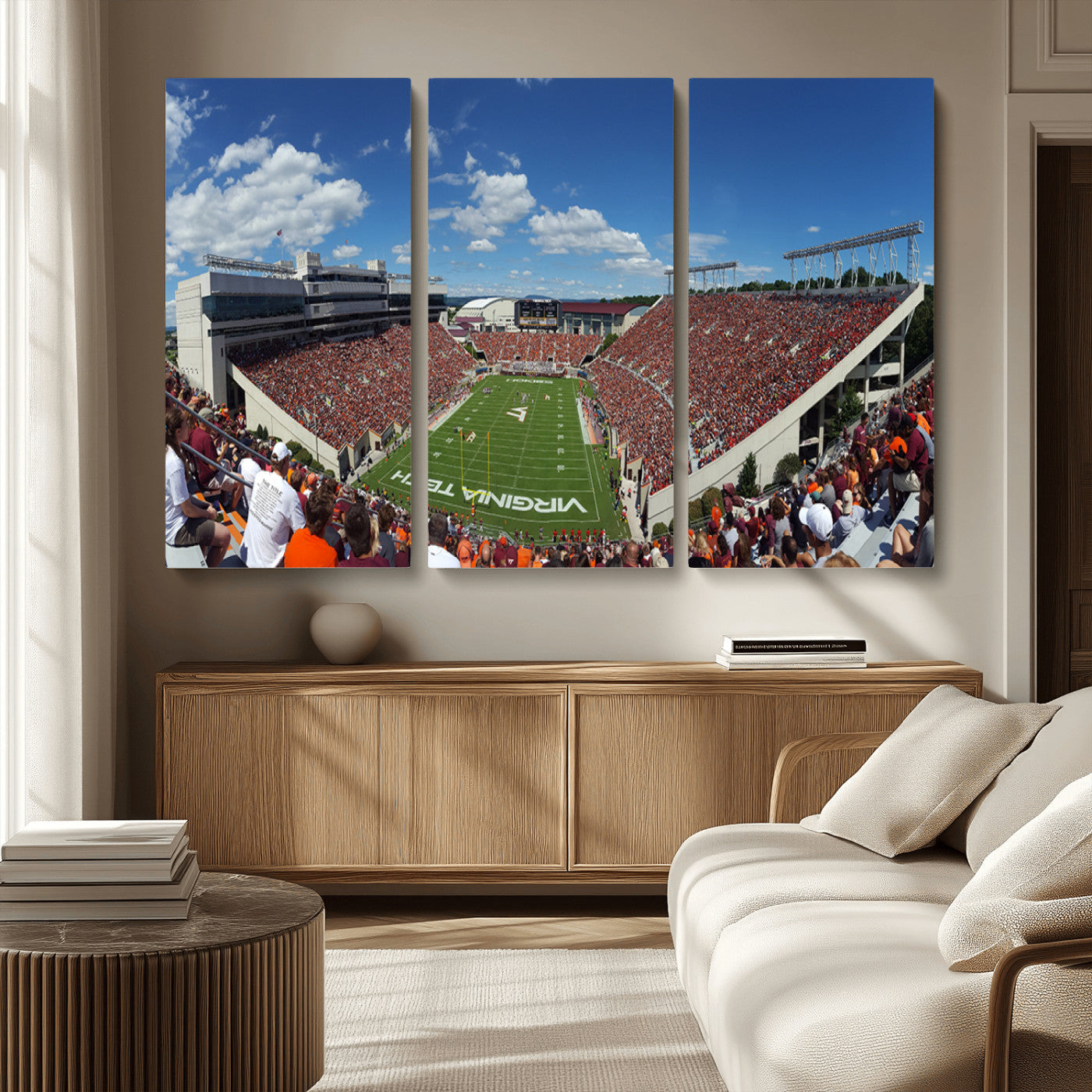 MGV-CV-48X32-3P - Virginia Tech Hokies Football Team Print - Blacksburg Lane Stadium Wall Art Canvas Print
