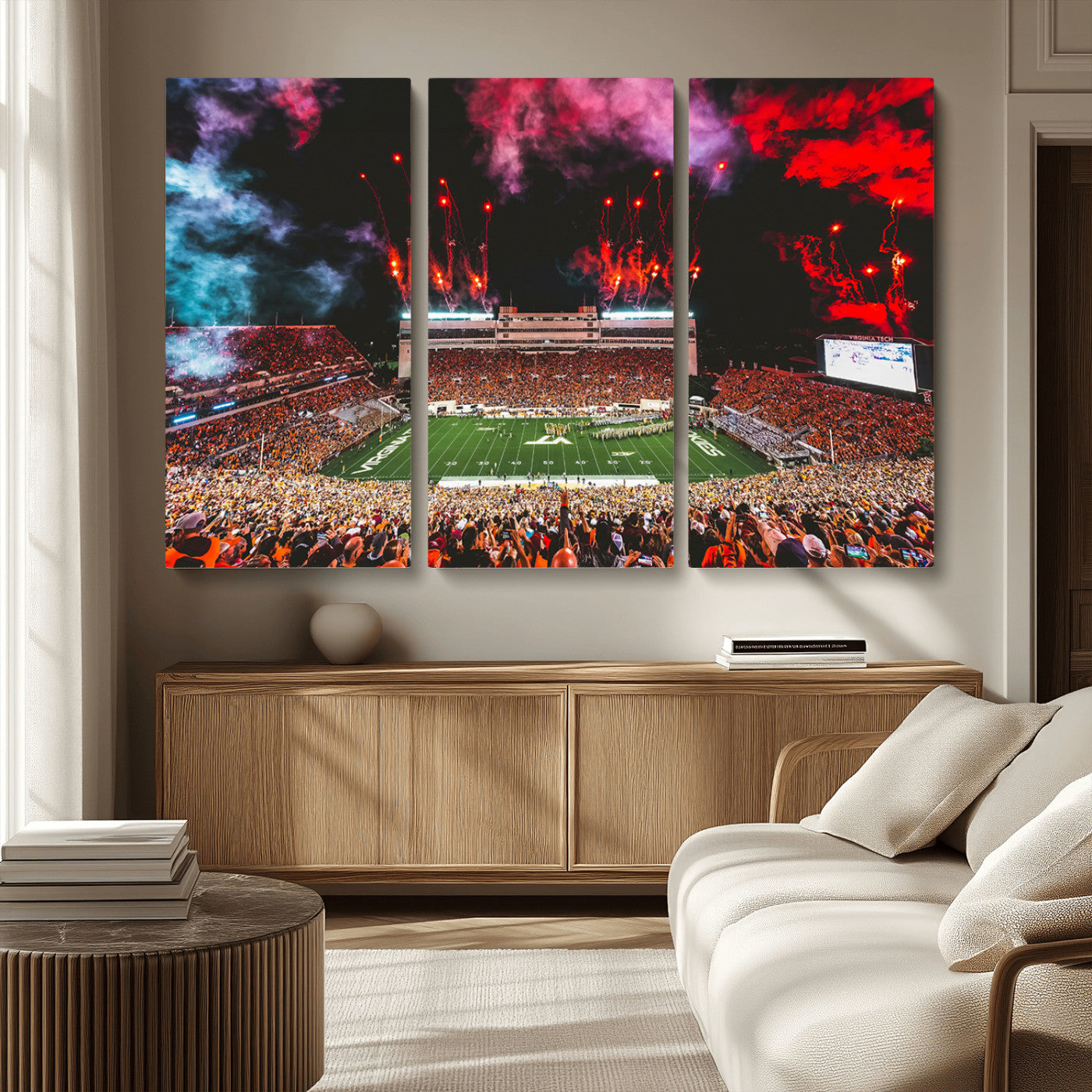 MGV-CV-48X32-3P - Virginia Tech Hokies Football Team Print - Blacksburg Lane Stadium Wall Art Canvas Print