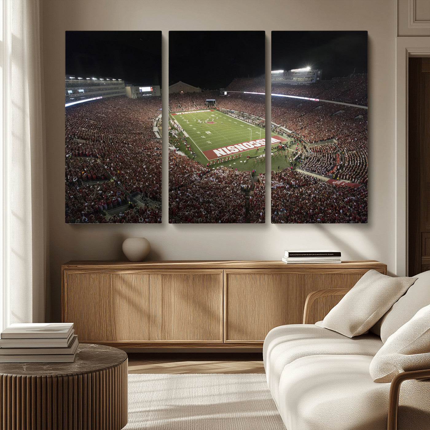 MGV-CV-48X32-3P - Wisconsin Badgers Football Team Print - Madison Camp Randall Stadium Wall Art Canvas Print