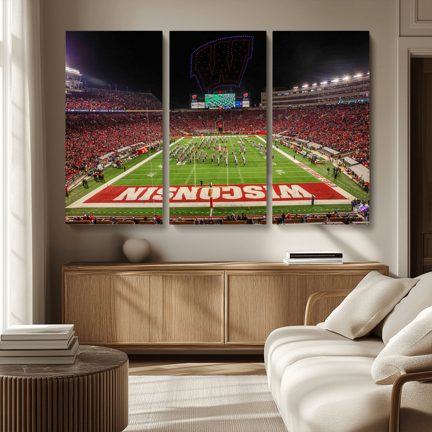 MGV-CV-48X32-3P - Wisconsin Badgers Football Team Print Canvas- Madison Camp Randall Stadium Wall Art Canvas Print