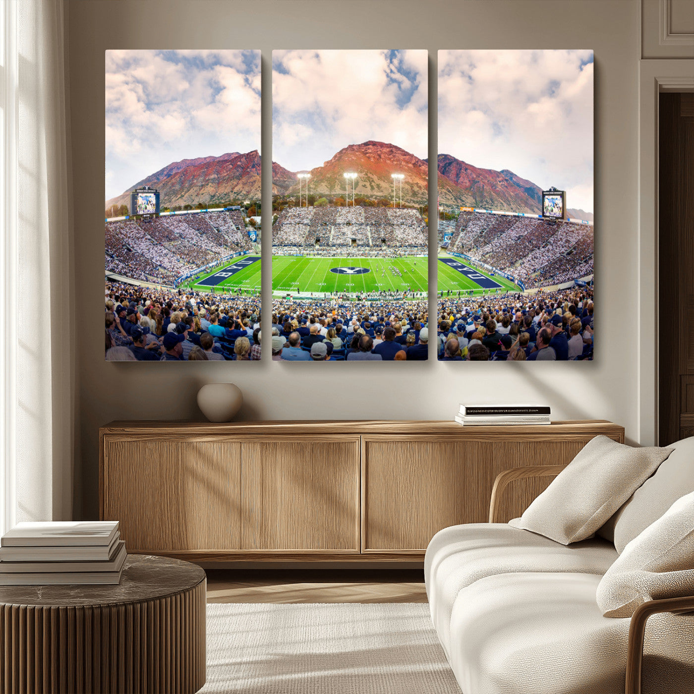 MGV-CV-48X32-3P - Brigham Young University Cougars Football Team Print - Provo LaVell Edwards Stadium Wall Art Canvas