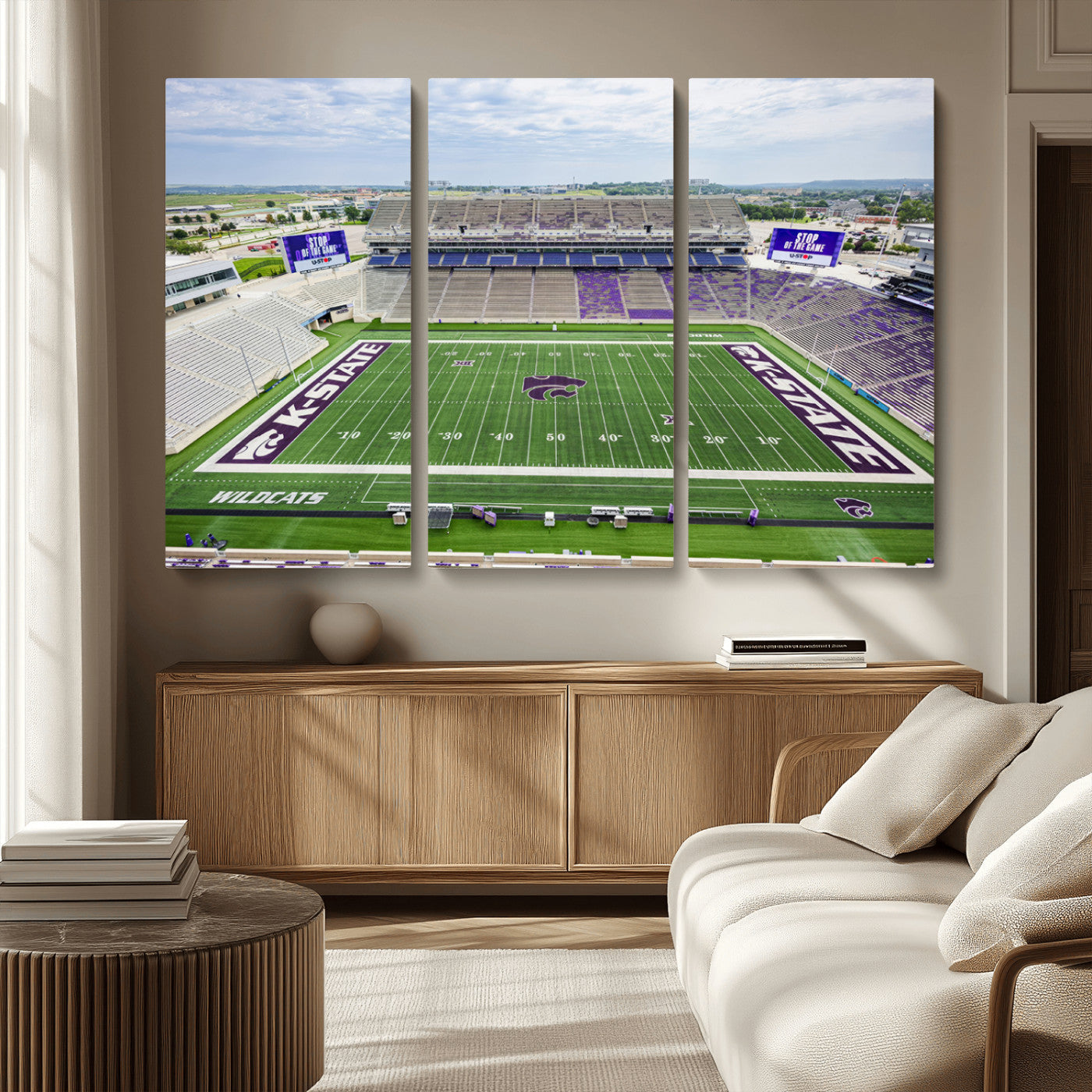 MGV-CV-48X32-3P - KState Wildcats Football Team Print - Manhattan Bill Snyder Family Football Stadium Wall Art Canvas