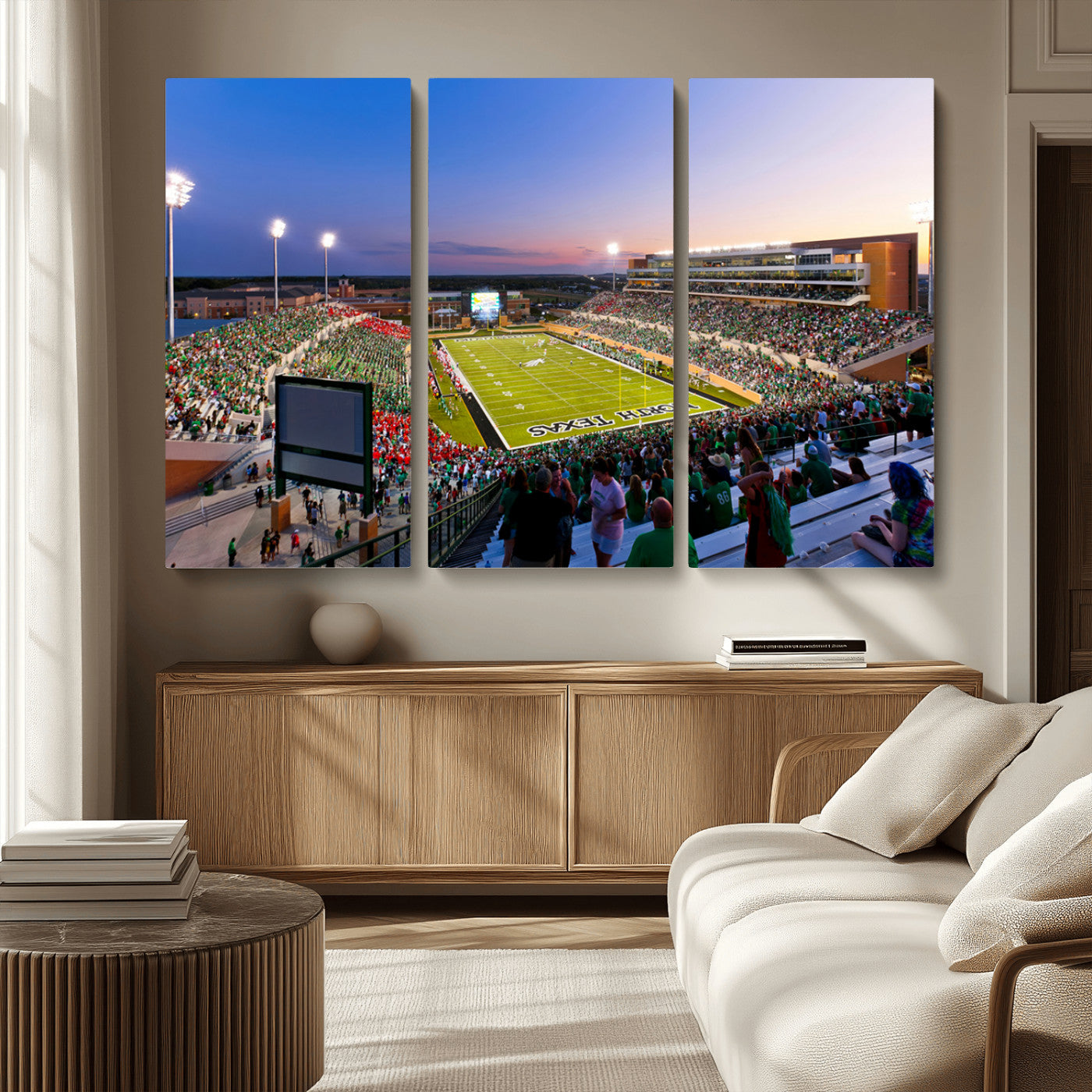 MGV-CV-48X32-3P - University of North Texas Mean Green Football Team Print - Denton DATCU Stadium Canvas Print Wall