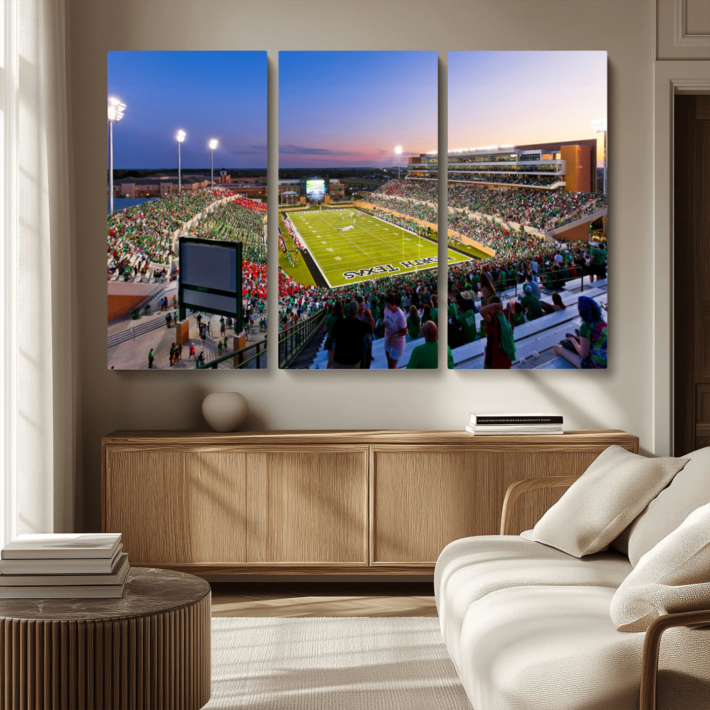 MGV-CV-48X32-3P - University of North Texas Mean Green Football Team Print - Denton DATCU Stadium Wall Art Canvas