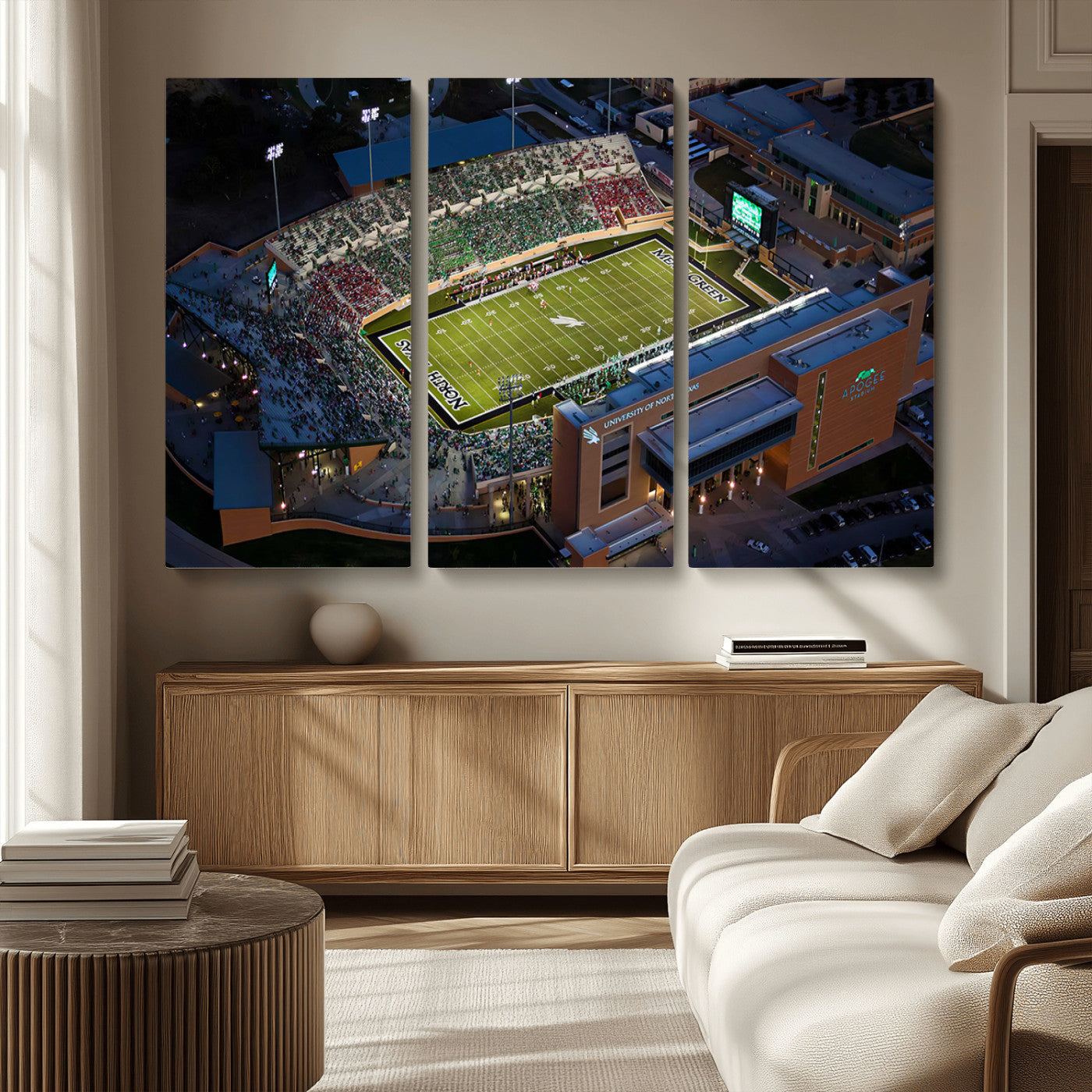MGV-CV-48X32-3P - University of North Texas Mean Green Football Artwork, Football Team Print - Denton DATCU Stadium
