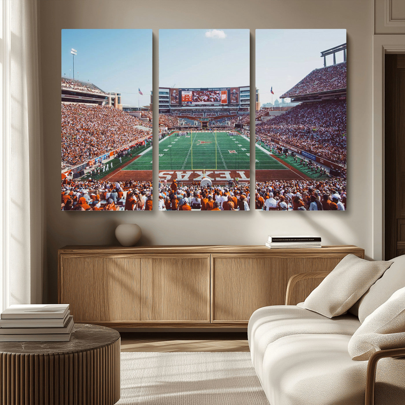 MGV-CV-48X32-3P - Framed Texas Memorial Stadium Canvas, University of Texas Longhorns Football Team Print - Austin