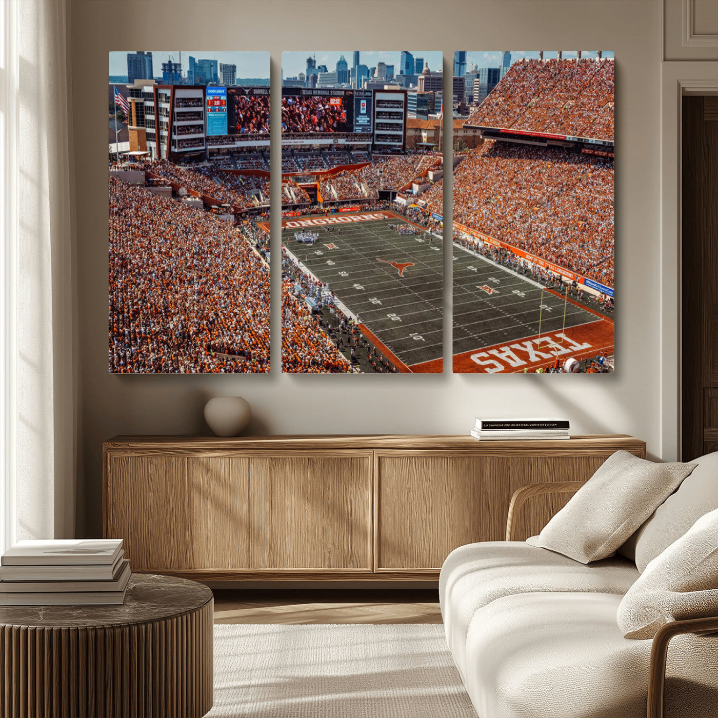 MGV-CV-48X32-3P - University of Texas Longhorns Football Team Print - Austin Darrell K Royal-Texas Memorial Stadium
