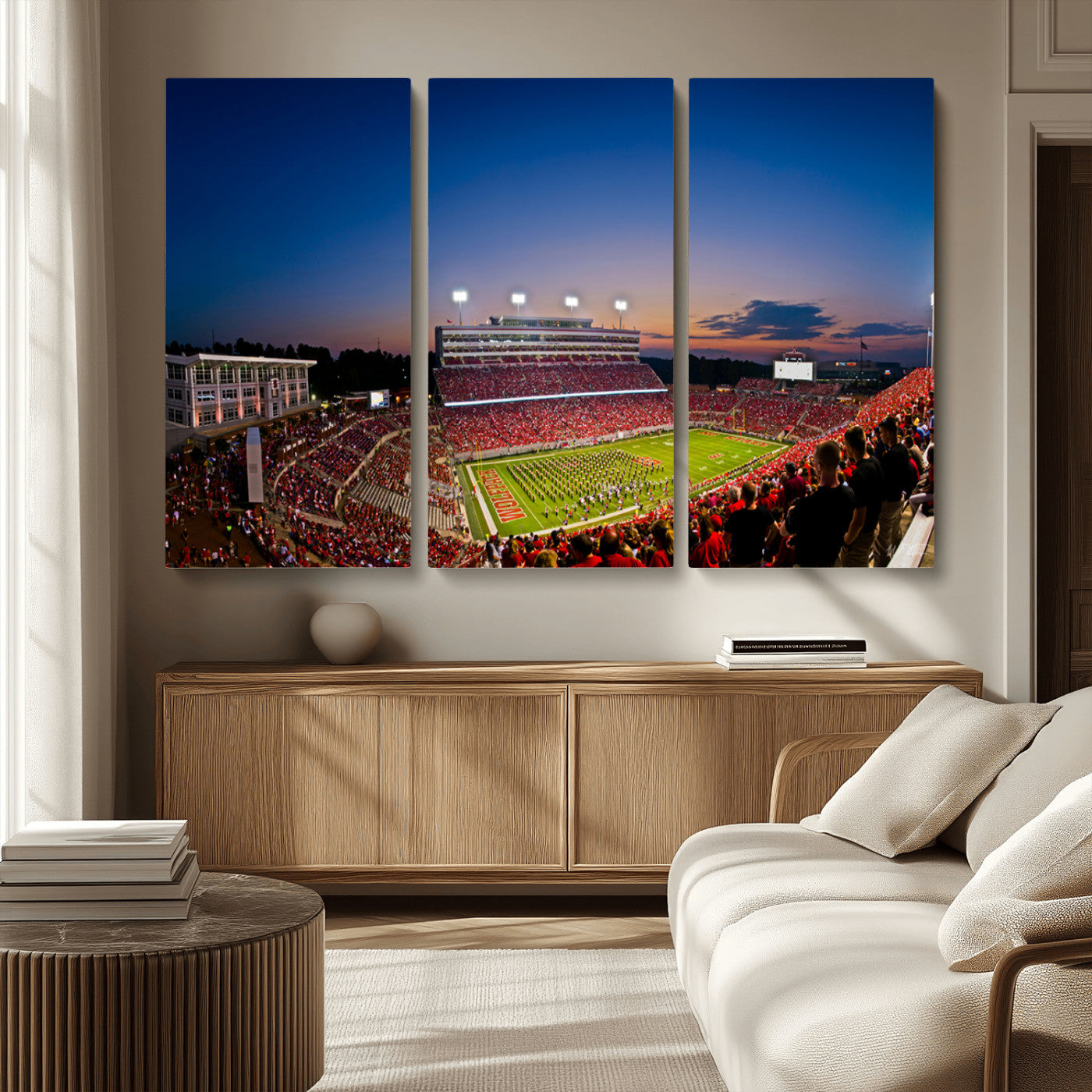 MGV-CV-48X32-3P - Wolfpack Football Team Wall Art Print - Raleigh Carter-Finley Stadium Wall Art Canvas Print