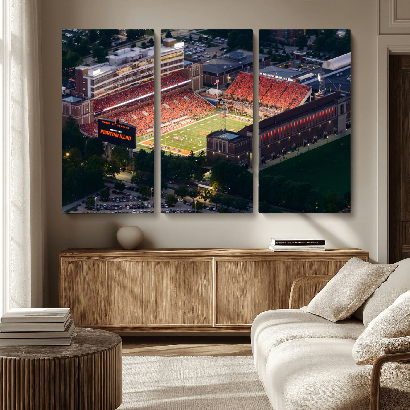 MGV-CV-48X32-3P - University of Illinois Fighting Illini Football Team Print - Champaign Illinois Memorial Stadium