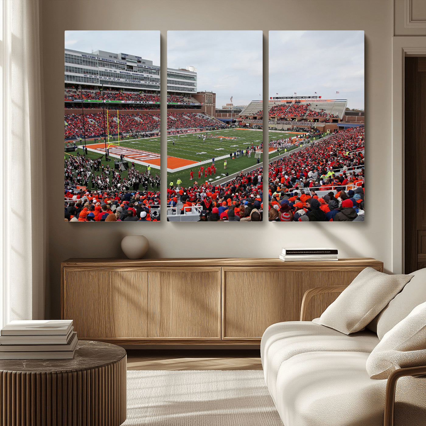 MGV-CV-48X32-3P - University of Illinois Fighting Illini Football Team Print - Champaign Illinois Memorial Stadium