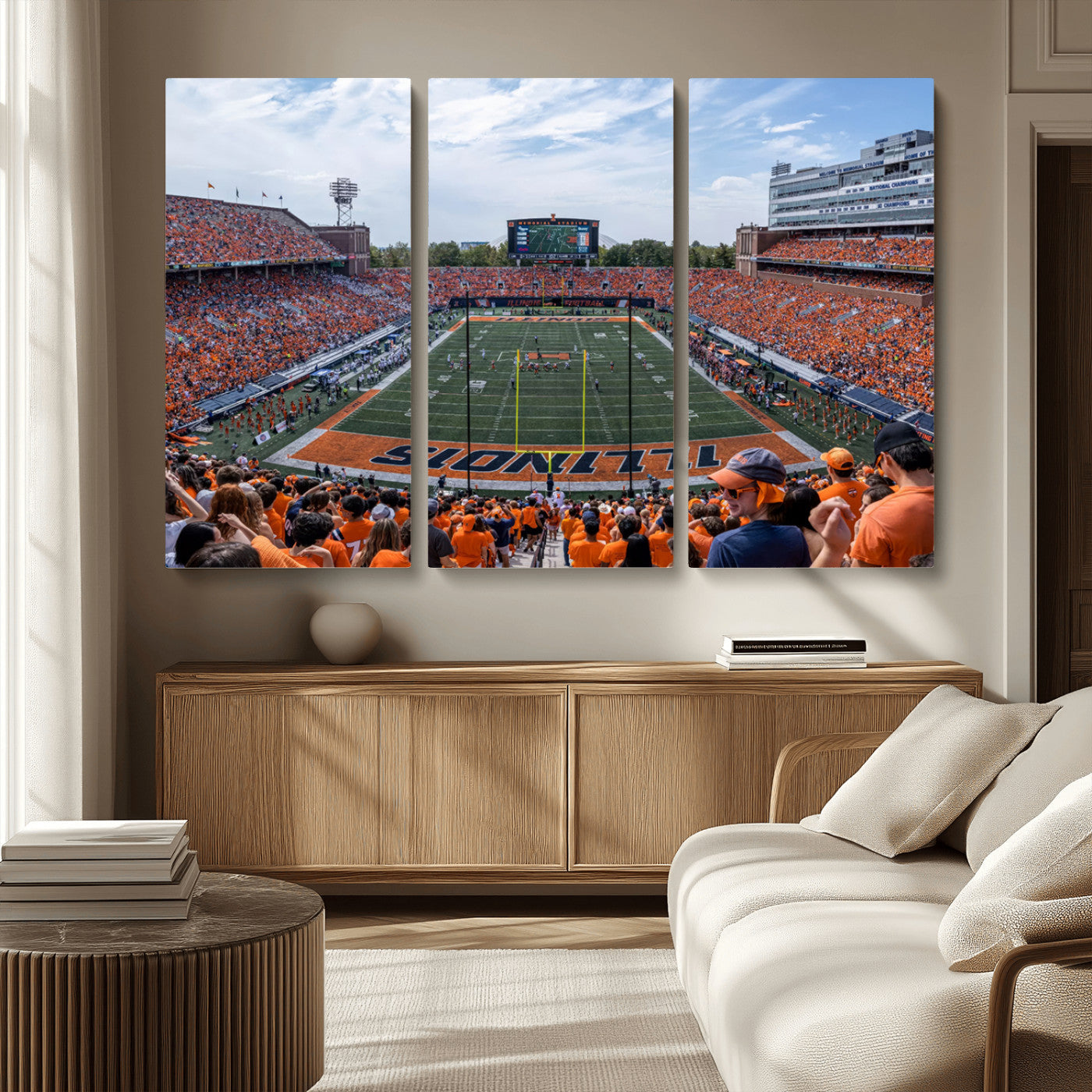 MGV-CV-48X32-3P - University of Illinois Fighting Illini Football Team Print Canvas - Champaign Illinois Memorial