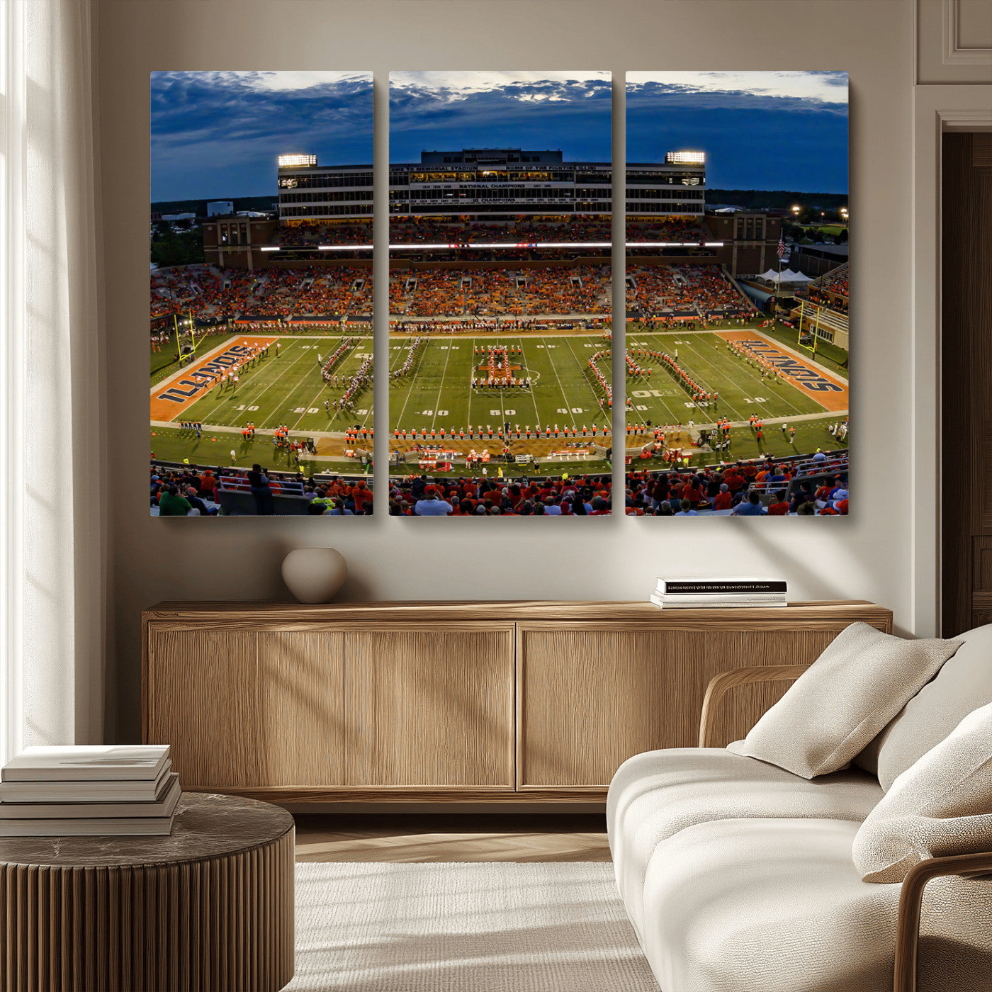 MGV-CV-48X32-3P - University of Illinois Fighting Illini Football Team Print - Champaign Illinois Memorial Stadium