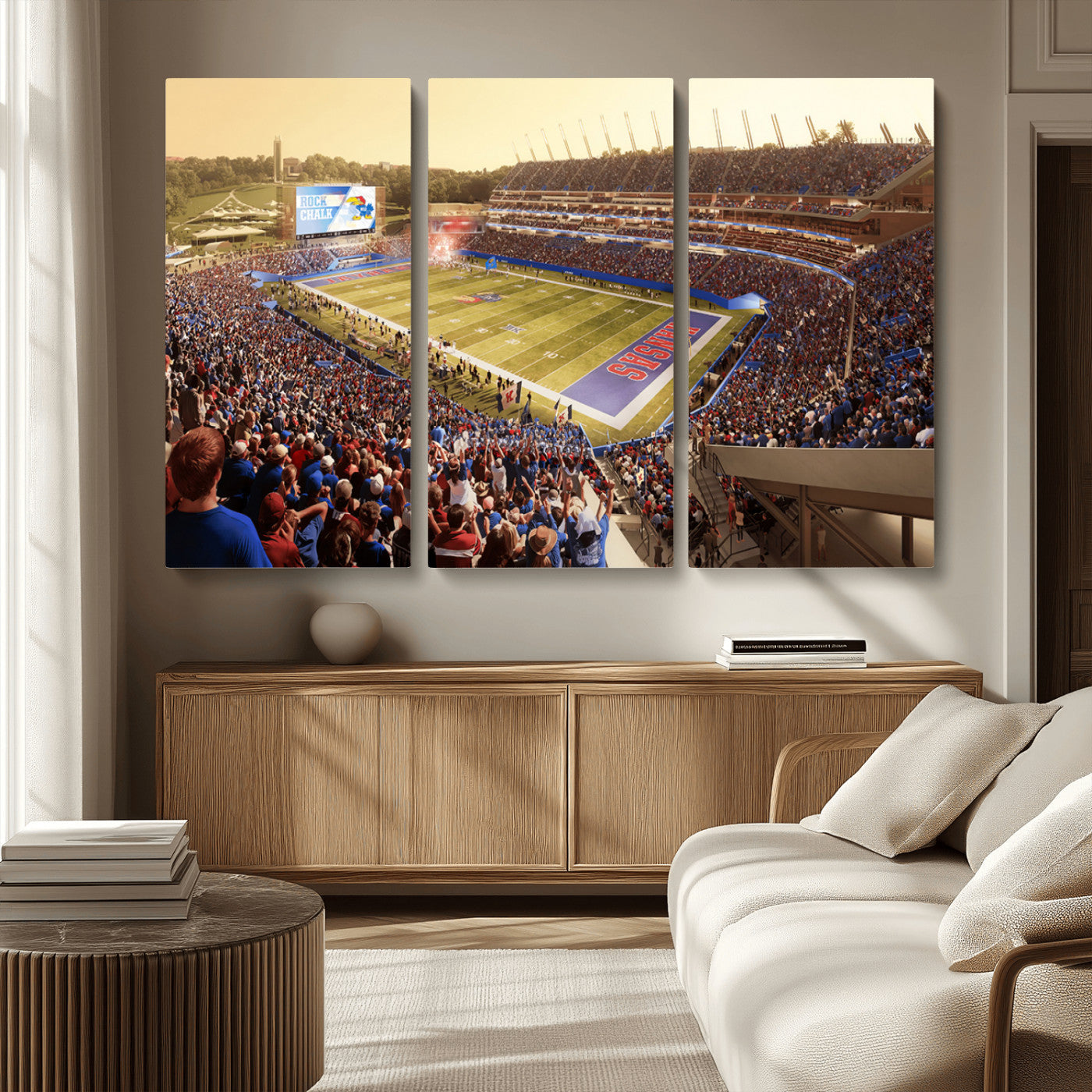 MGV-CV-48X32-3P - University of Kansas Jayhawks Football Team Print - Lawrence Kansas Memorial Stadium Wall Art Canvas