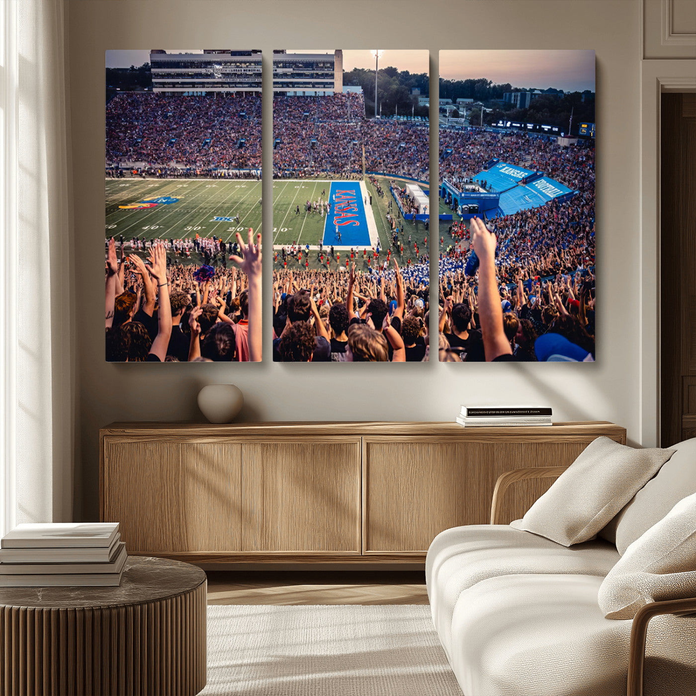 MGV-CV-48X32-3P - University of Kansas Jayhawks Football Team Art Print - Lawrence Kansas Memorial Stadium Wall Art