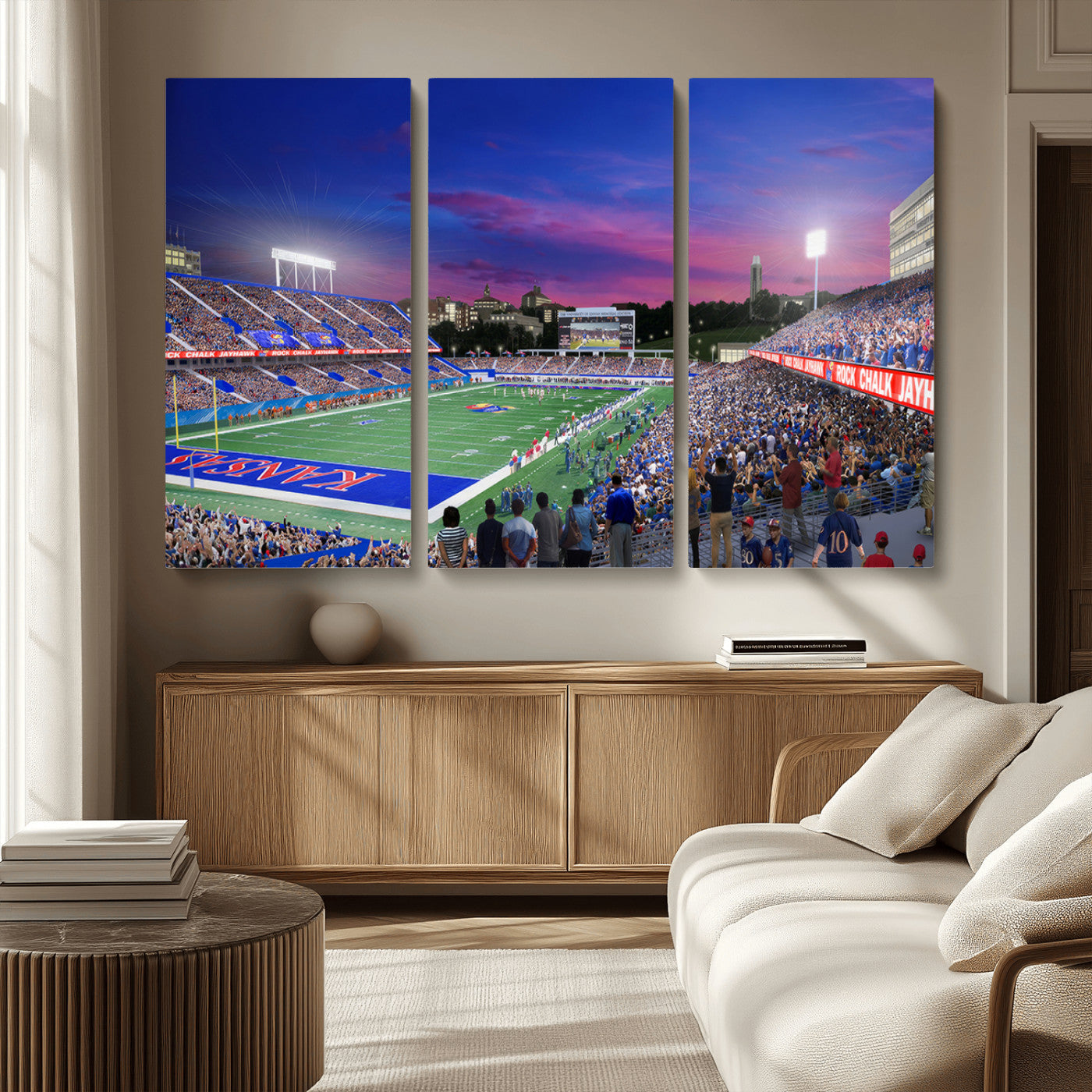 MGV-CV-48X32-3P - University of Kansas Jayhawks Football Team Print Canvas- Lawrence Kansas Memorial Stadium Wall Art