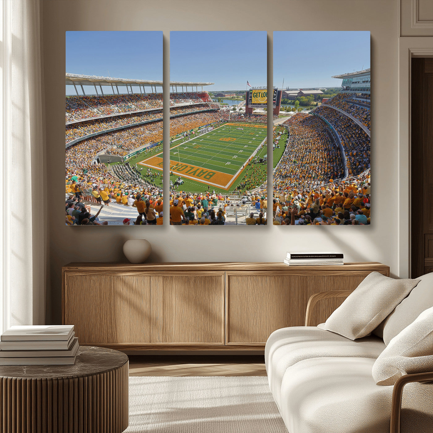 MGV-CV-48X32-3P - Baylor University Bears Football Team Print - Waco McLane Stadium Wall Art Canvas Print