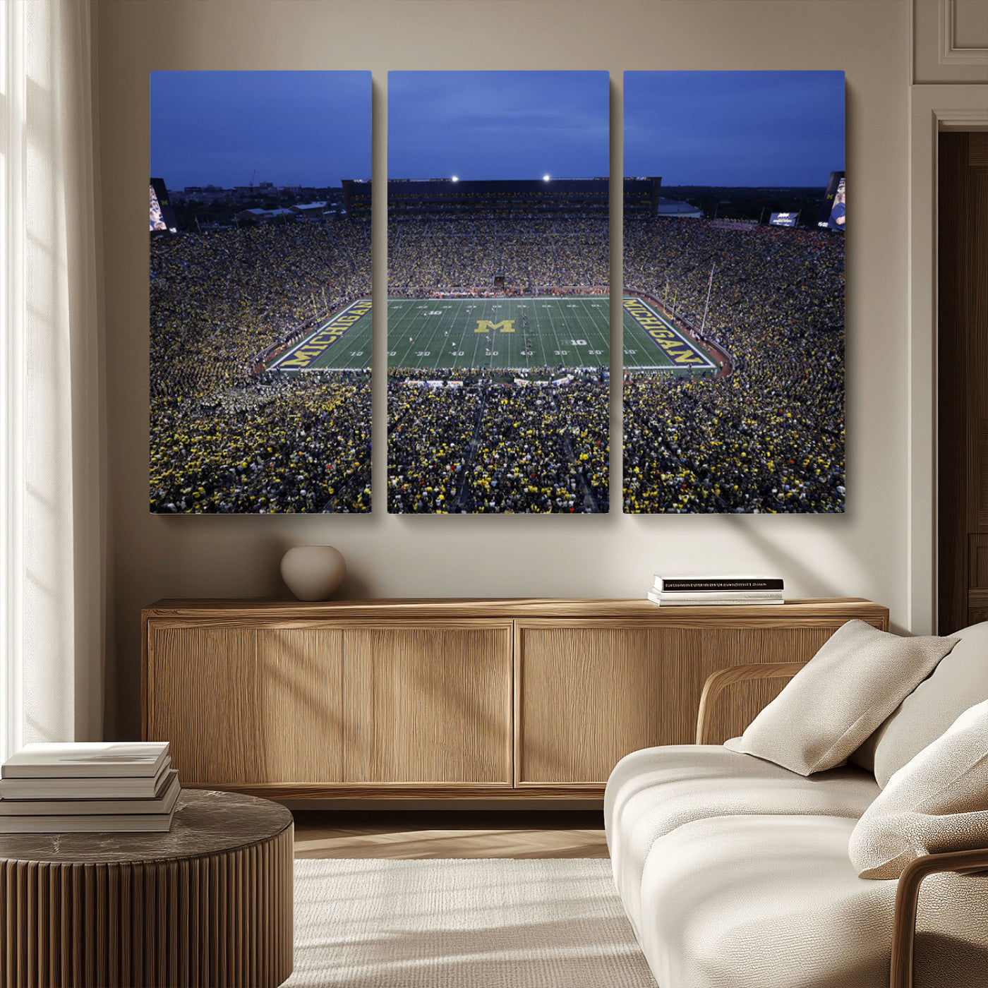MGV-CV-48X32-3P - University of Michigan Wolverines Football Team Print - Ann Arbor Michigan Stadium Wall Art Canvas