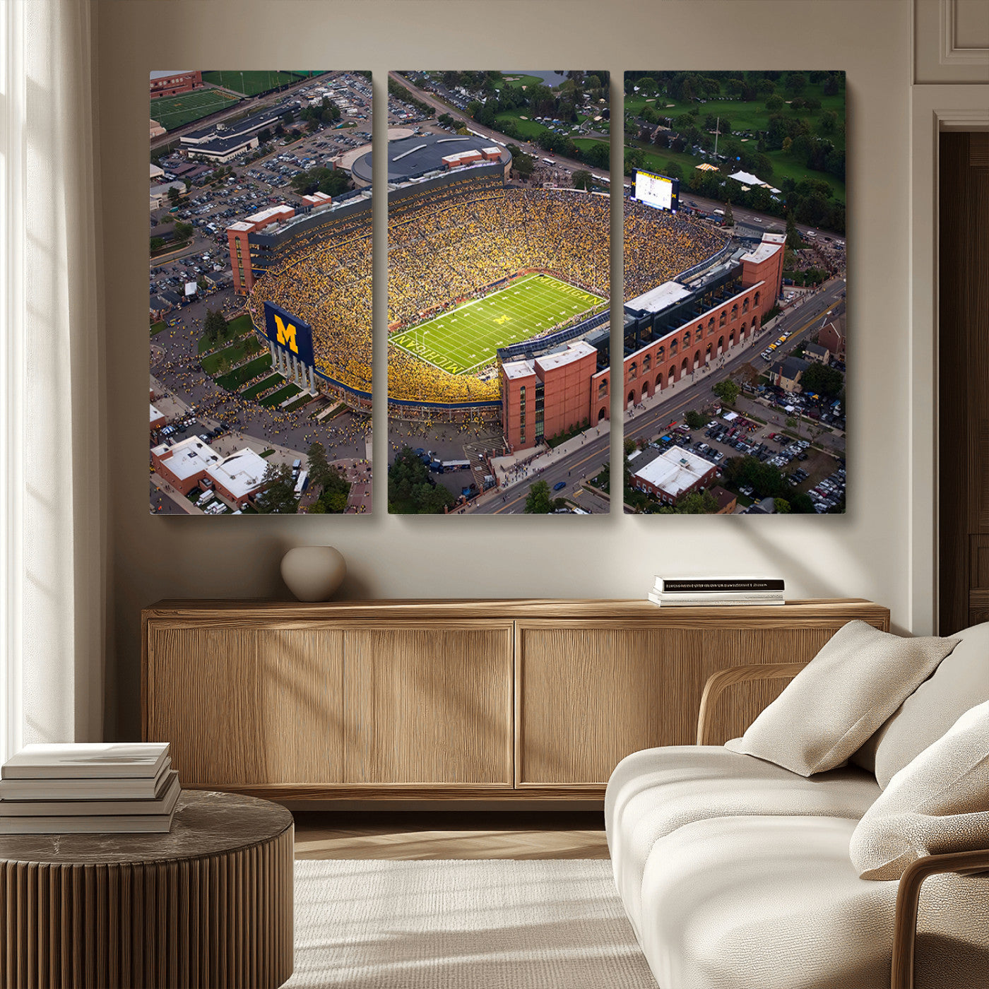MGV-CV-48X32-3P - University of Michigan Wolverines Football Team Print - Ann Arbor Michigan Stadium Wall Art Canvas