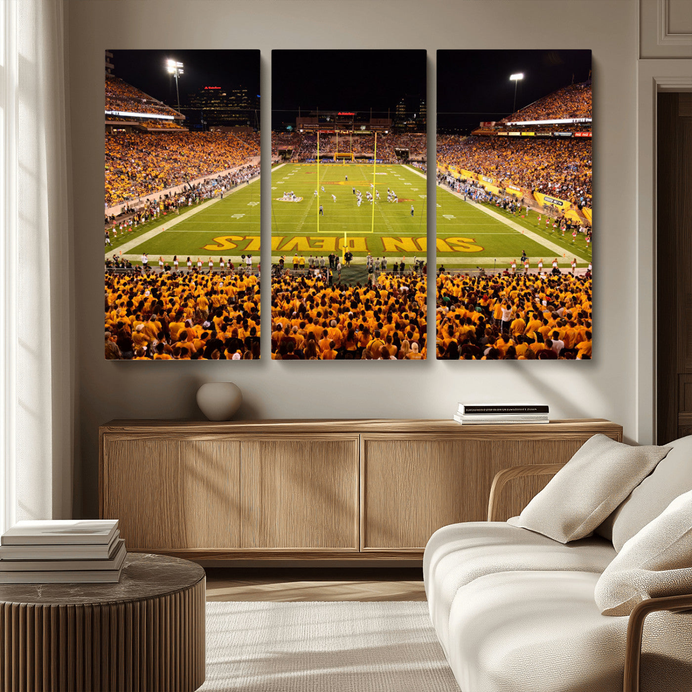 MGV-CV-48X32-3P - ASU Sun Devils Football Team Print - Phoenix Mountain America Stadium Wall Art Canvas Print