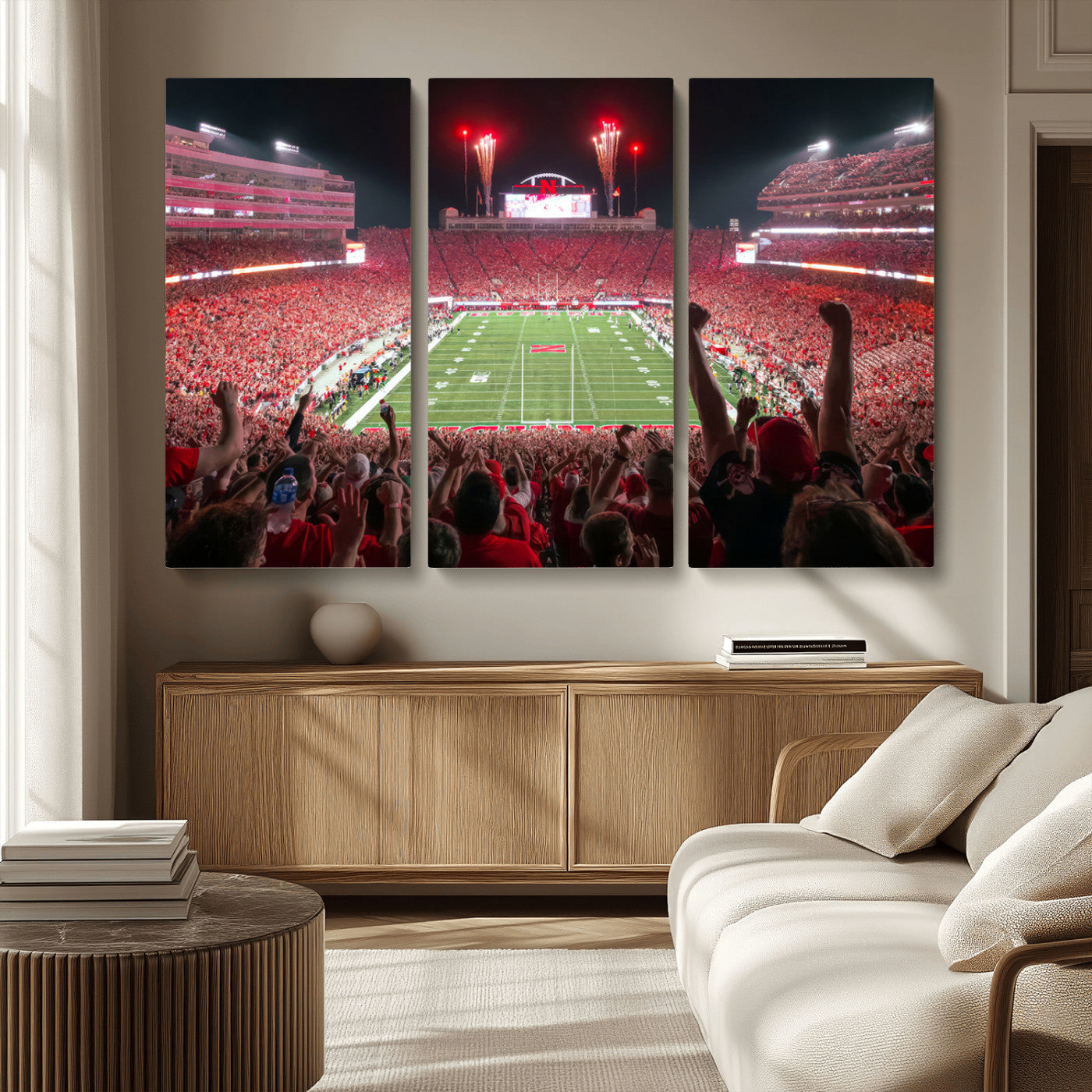 MGV-CV-48X32-3P - University of Nebraska Cornhuskers Football Team Print - Lincoln Memorial Stadium Wall Art Canvas