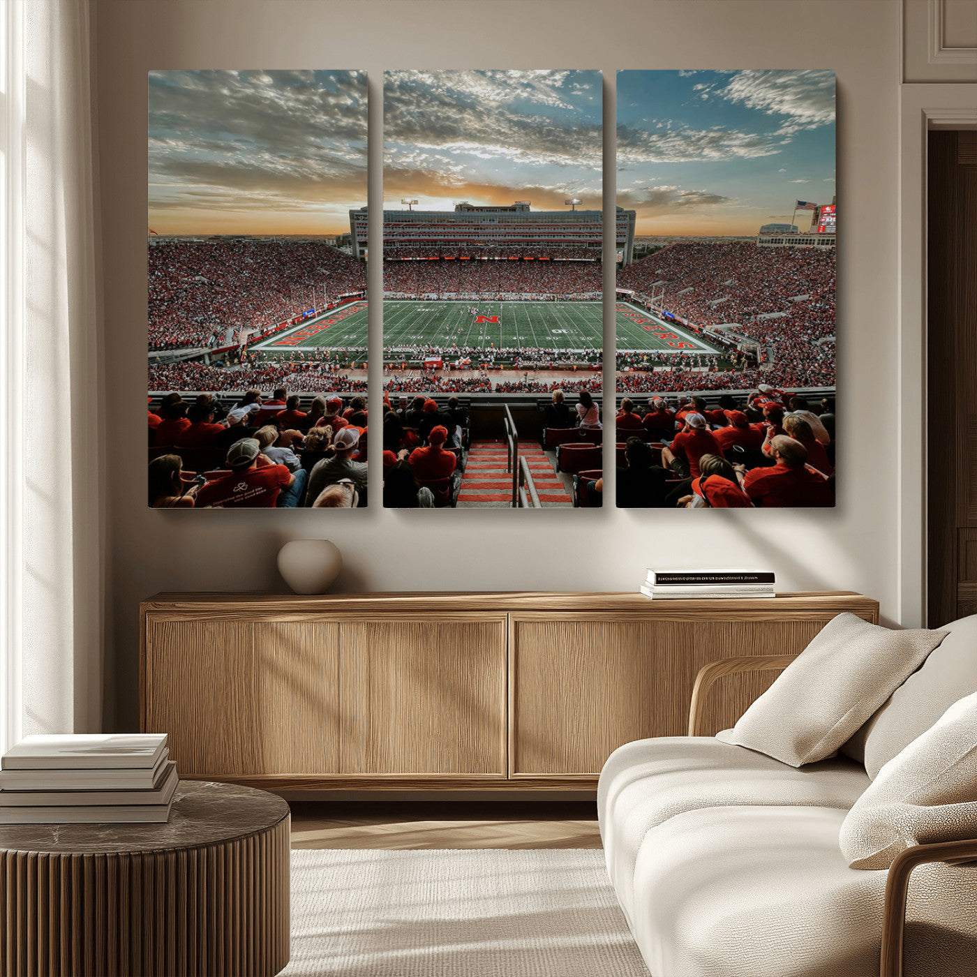MGV-CV-48X32-3P - University of Nebraska Cornhuskers Football Team Print - Lincoln Memorial Stadium Art Canvas Print
