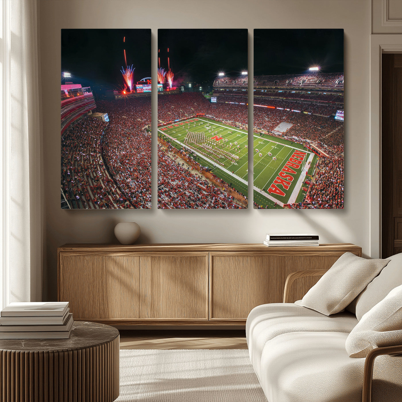 MGV-CV-48X32-3P - University of Nebraska Cornhuskers Football Team Print - Lincoln Memorial Stadium Wall Art Canvas