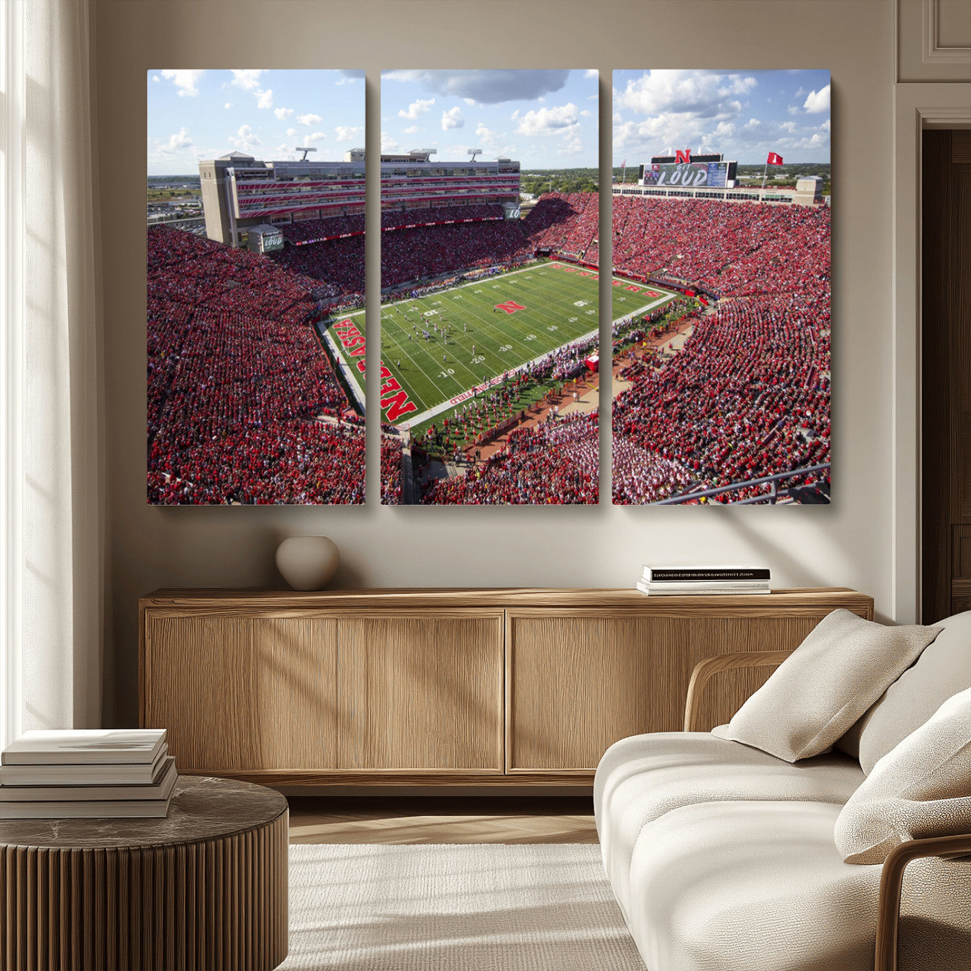 MGV-CV-48X32-3P - University of Nebraska Cornhuskers Football Team Print - Lincoln Memorial Stadium Wall Art Canvas