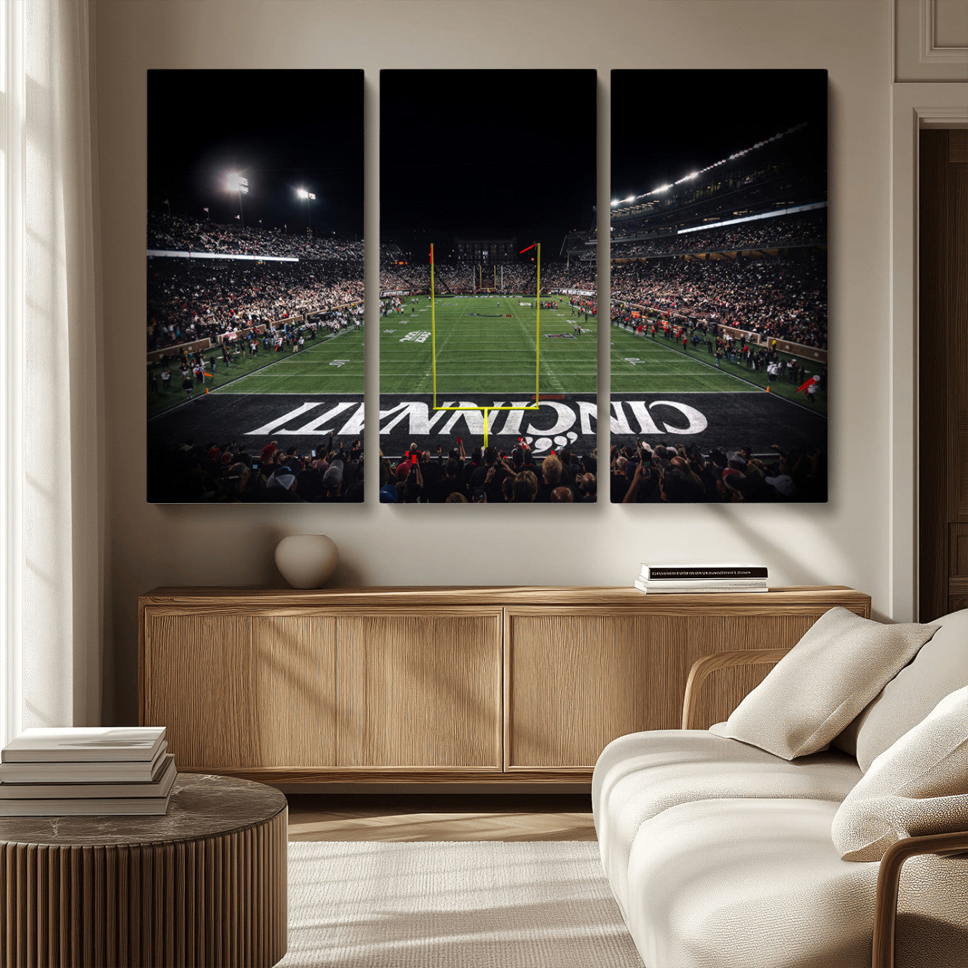 MGV-CV-48X32-3P - Cincinnati Bearcats Football Team Print - Nippert Stadium Wall Art Canvas Print