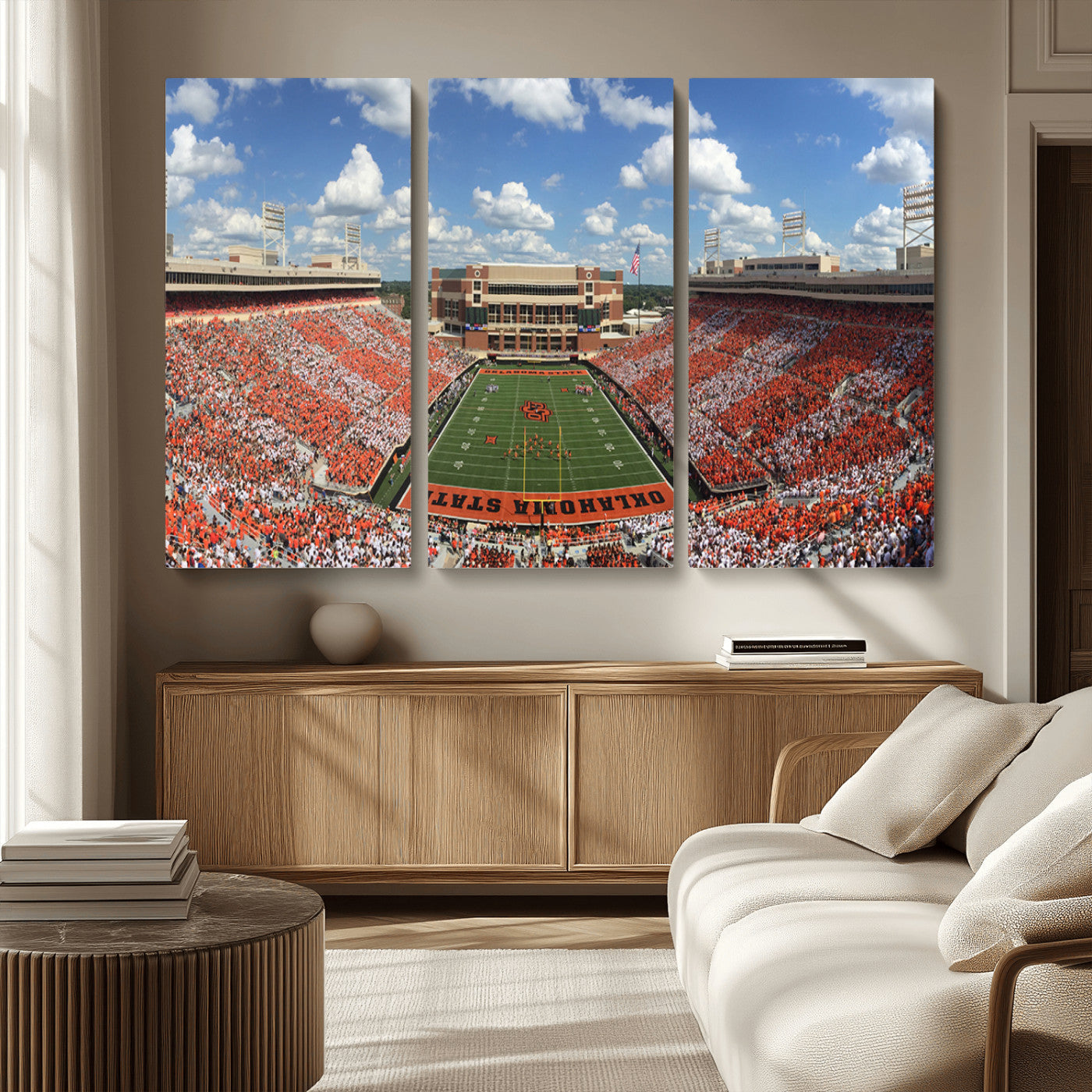 MGV-CV-48X32-3P - Oklahoma State Cowboys Football Team Print - Stillwater Boone Pickens Stadium Wall Art Canvas Print