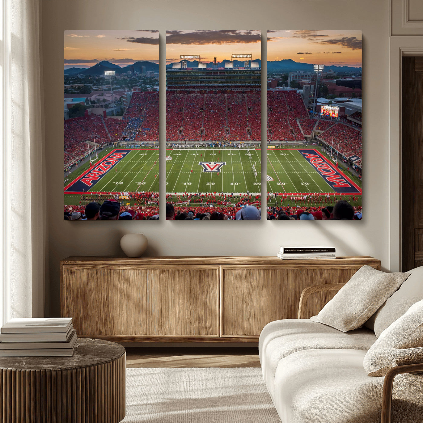 MGV-CV-48X32-3P - Framed Arizona Wildcats Football Team Print - Tucson Arizona Stadium Wall Art Canvas Print