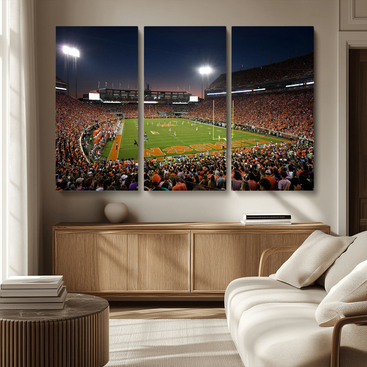 MGV-CV-48X32-3P - Clemson University Tigers Art Print, Football Team Print - Clemson Memorial Stadium Wall Art Canvas