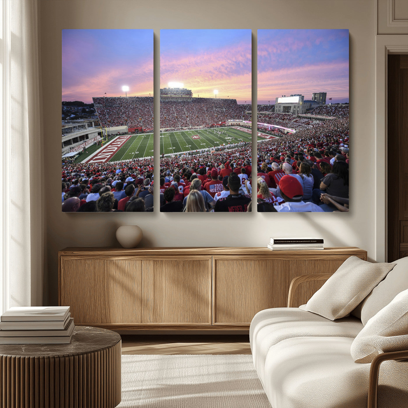 MGV-CV-48X32-3P - Indiana University Hoosiers Football Team Print - Bloomington Memorial Stadium Wall Art Canvas Print