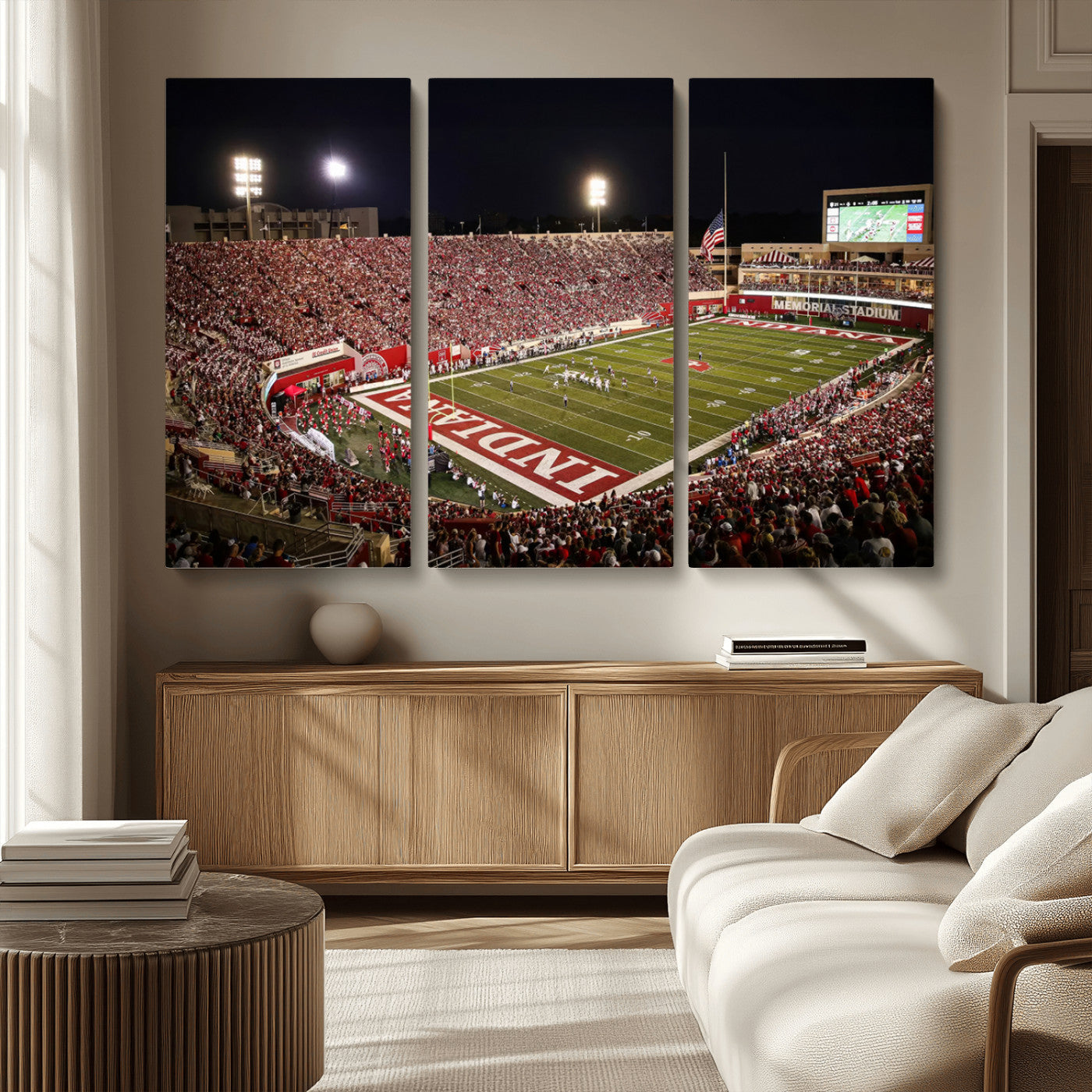 MGV-CV-48X32-3P - Indiana University Hoosiers Football Team Print Canvas - Bloomington Memorial Stadium Wall Art