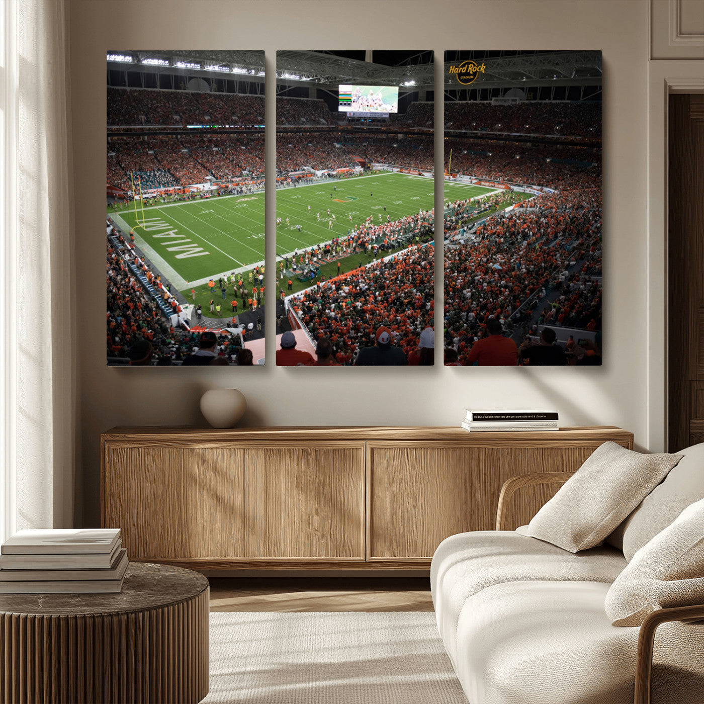 MGV-CV-48X32-3P - Miami Hurricanes Football Team Print Canvas- Miami Hard Rock Stadium Wall Art Canvas Print