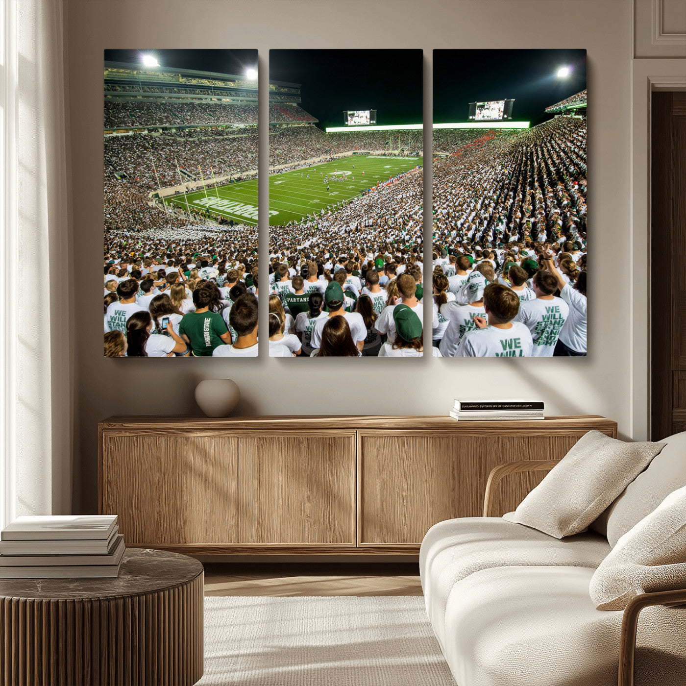 MGV-CV-48X32-3P - Michigan State Spartans Football Canvas Print - East Lansing Spartan Stadium Wall Art Canvas Print