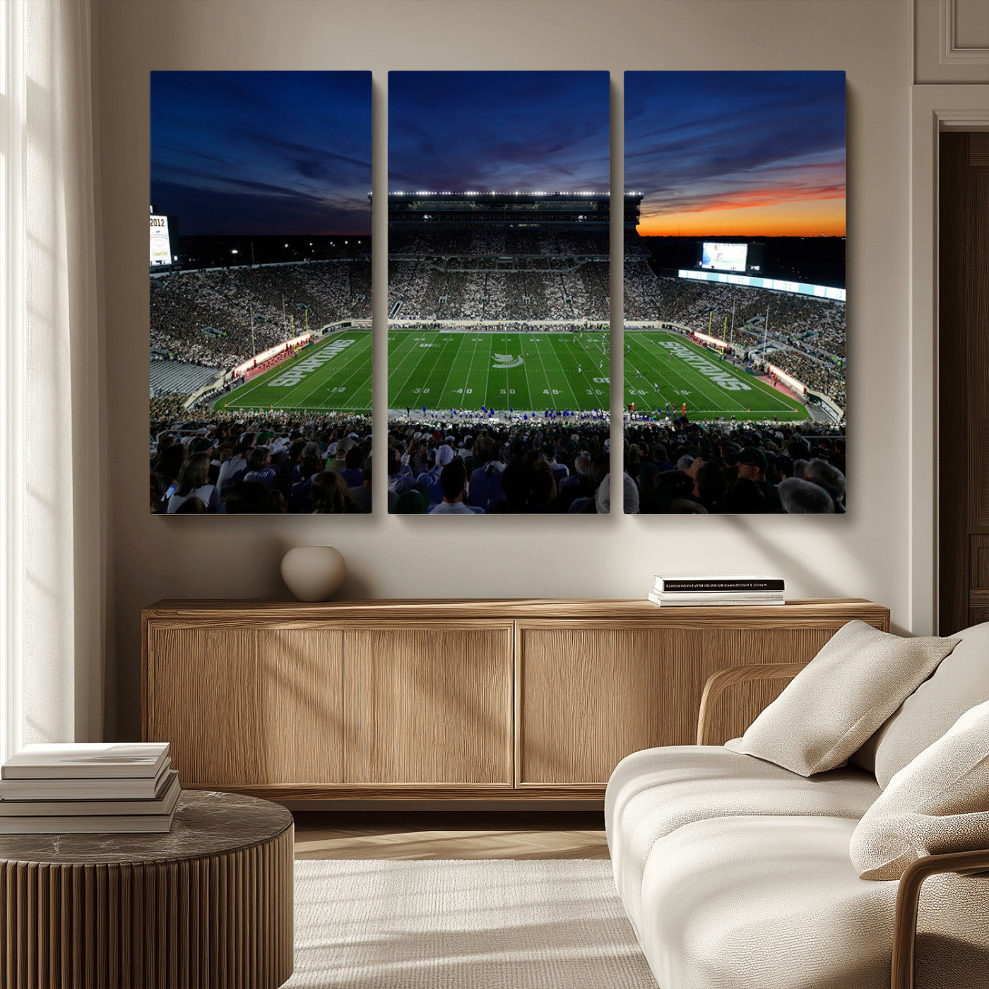 MGV-CV-48X32-3P - Michigan State Spartans Football Team Print - East Lansing Spartan Stadium Canvas Print