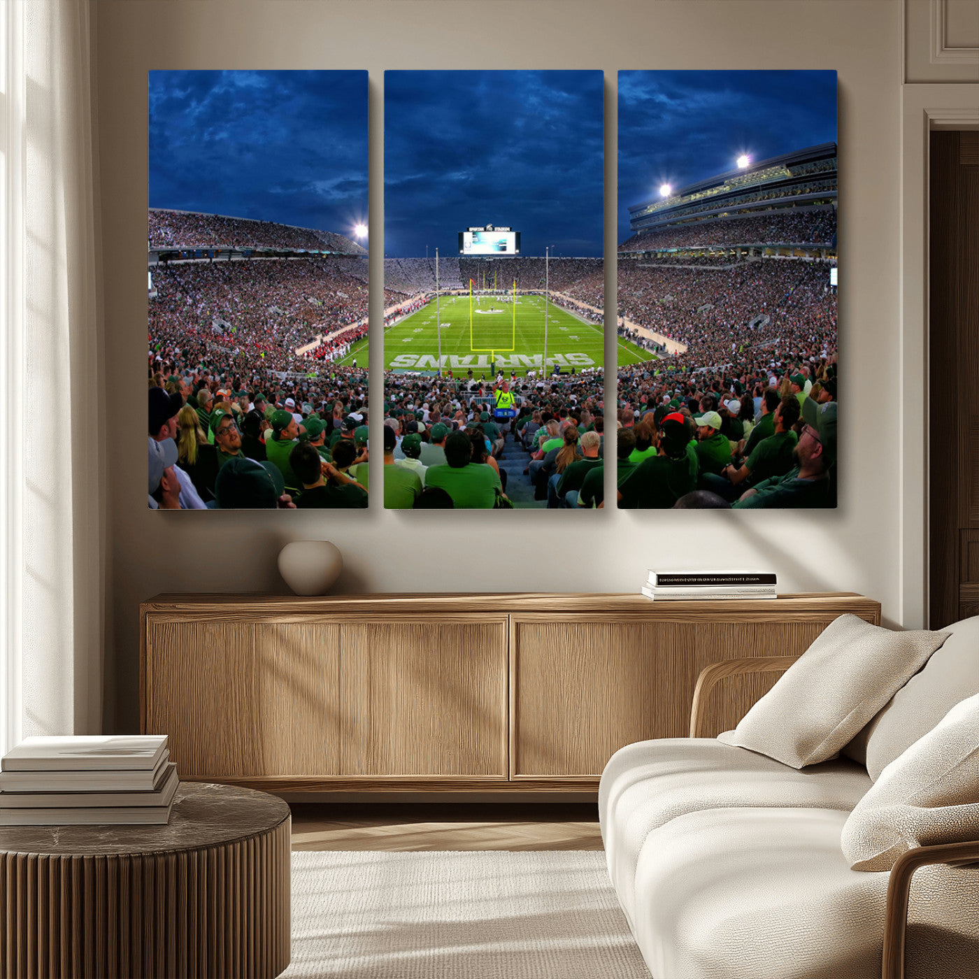 MGV-CV-48X32-3P - Michigan State Spartans Football Team Print - East Lansing Spartan Stadium Wall Art Canvas Print