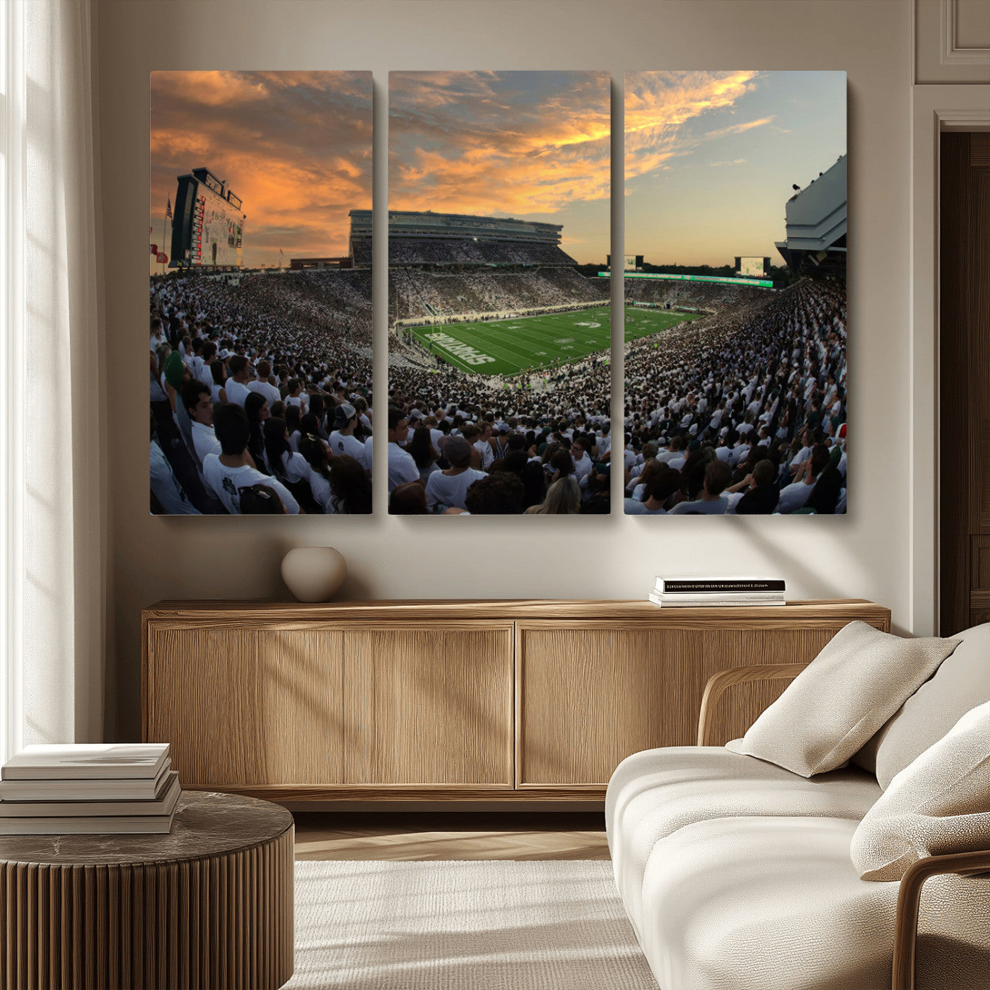 MGV-CV-48X32-3P - Michigan State Spartans Football Team Print - East Lansing Spartan Stadium Wall Art Canvas Print