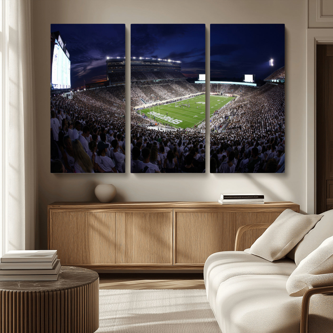 MGV-CV-48X32-3P - Michigan State Spartans Canvas, Framed Football Team Print - East Lansing Spartan Stadium Wall Art