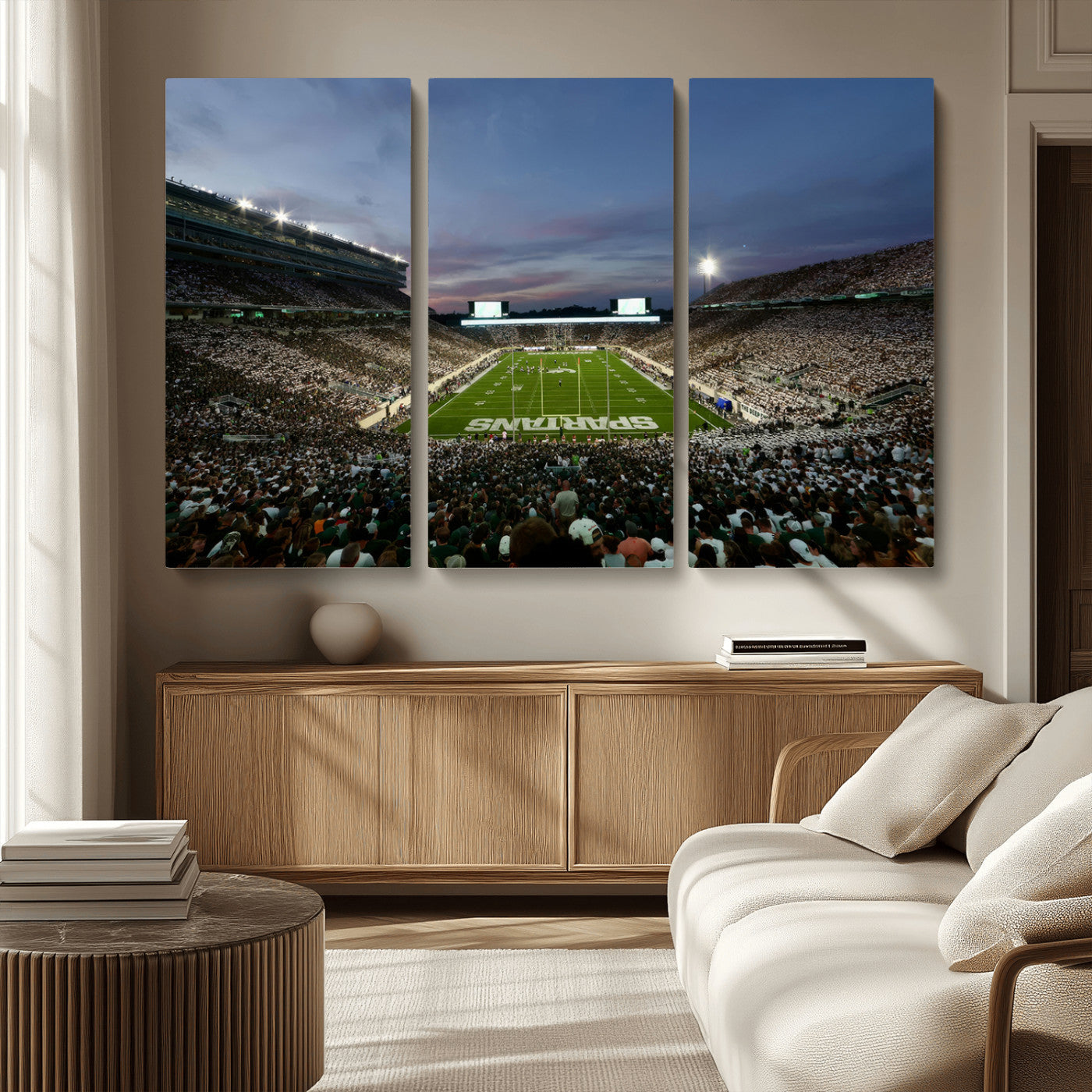 MGV-CV-48X32-3P - Michigan State Spartans Football Team Print - East Lansing Spartan Stadium Canvas Print