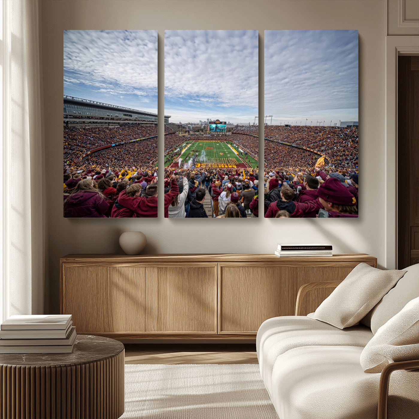 MGV-CV-48X32-3P - University of Minnesota Golden Gophers Football Team Print - Minneapolis Huntington Bank Stadium Art