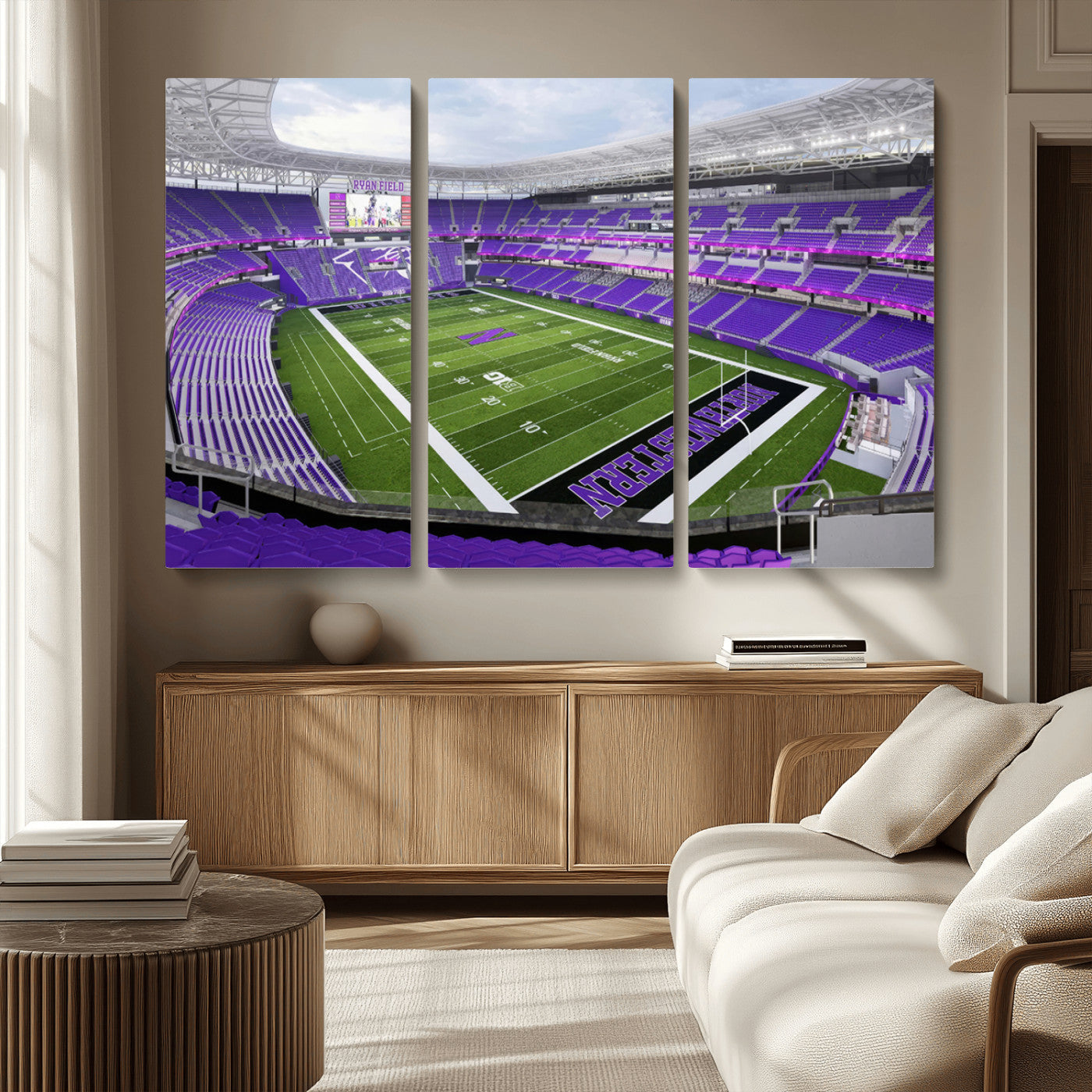 MGV-CV-48X32-3P - Northwestern University Wildcats Football Team Print - Evanston Ryan Field Wall Art Canvas Print