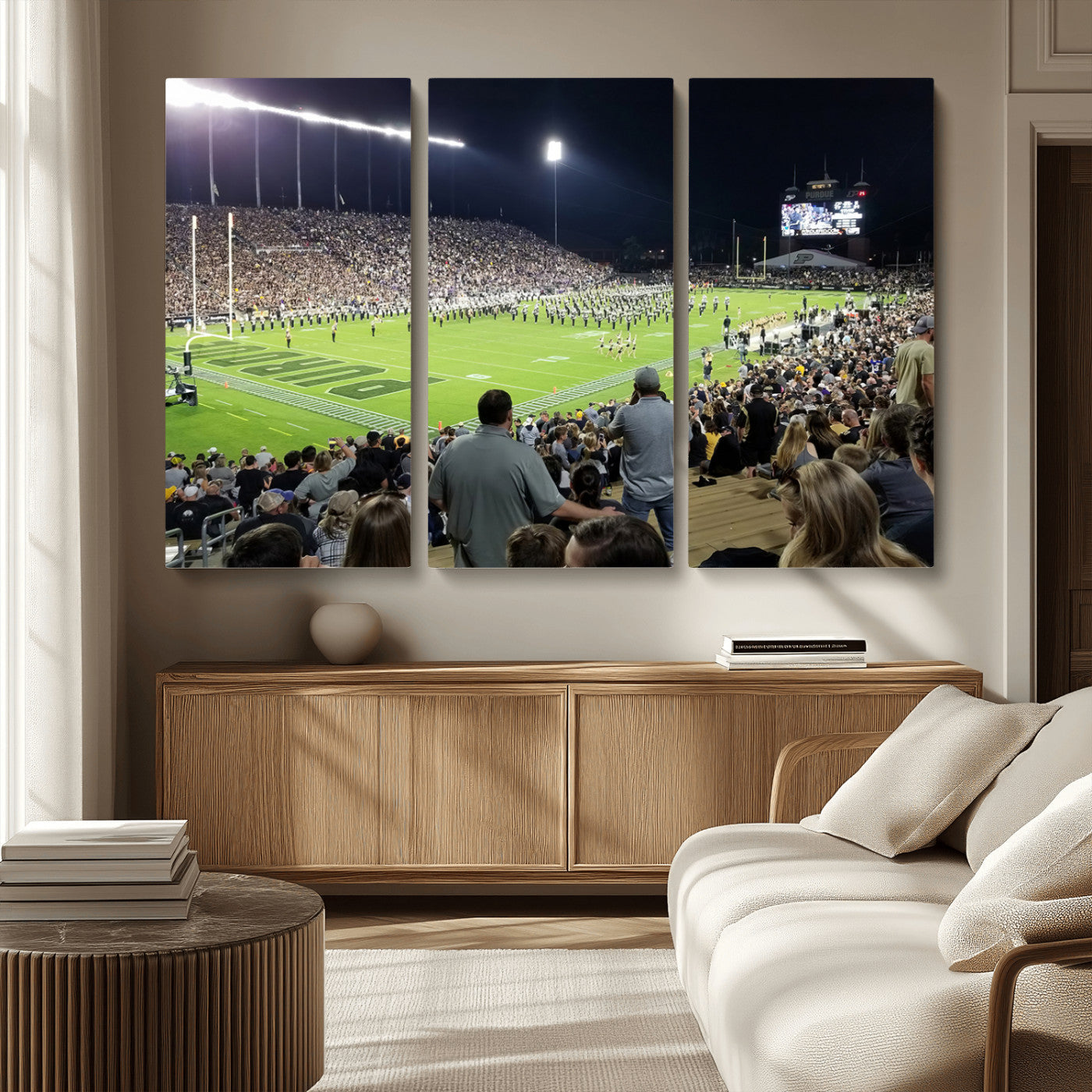 MGV-CV-48X32-3P - Purdue University Boilermakers Football Team Print - West Lafayette Ross-Ade Stadium Wall Art Canvas