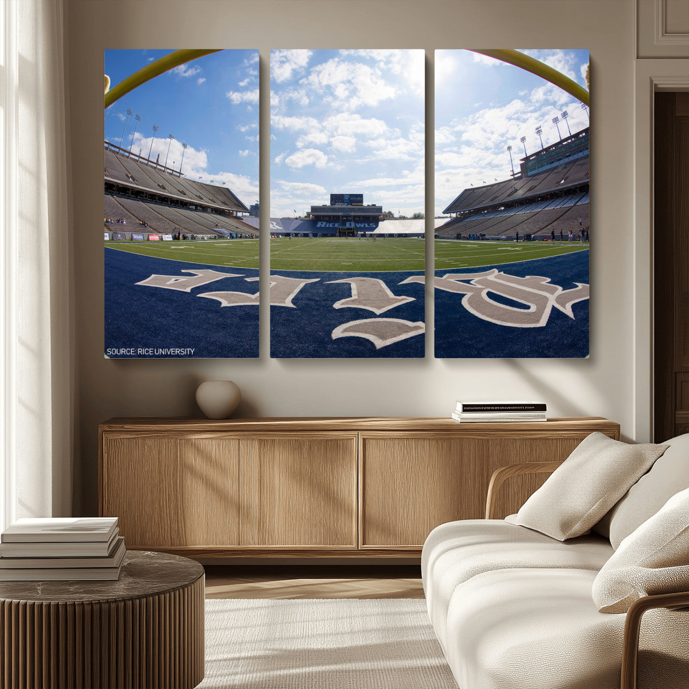 MGV-CV-48X32-3P - Rice University Owls Football Team Print - Houston Rice Stadium Wall Art Canvas Print