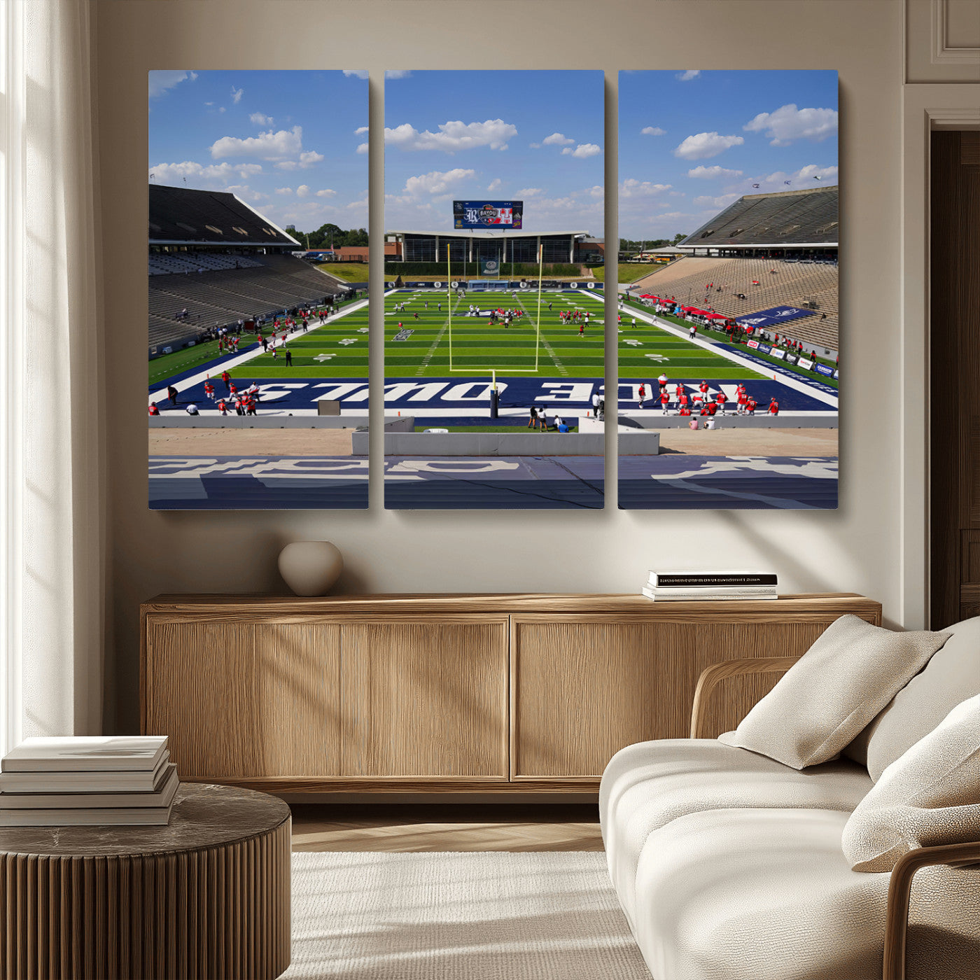 MGV-CV-48X32-3P - Rice University Owls Football Team Print - Houston Rice Stadium Wall Art Canvas Print