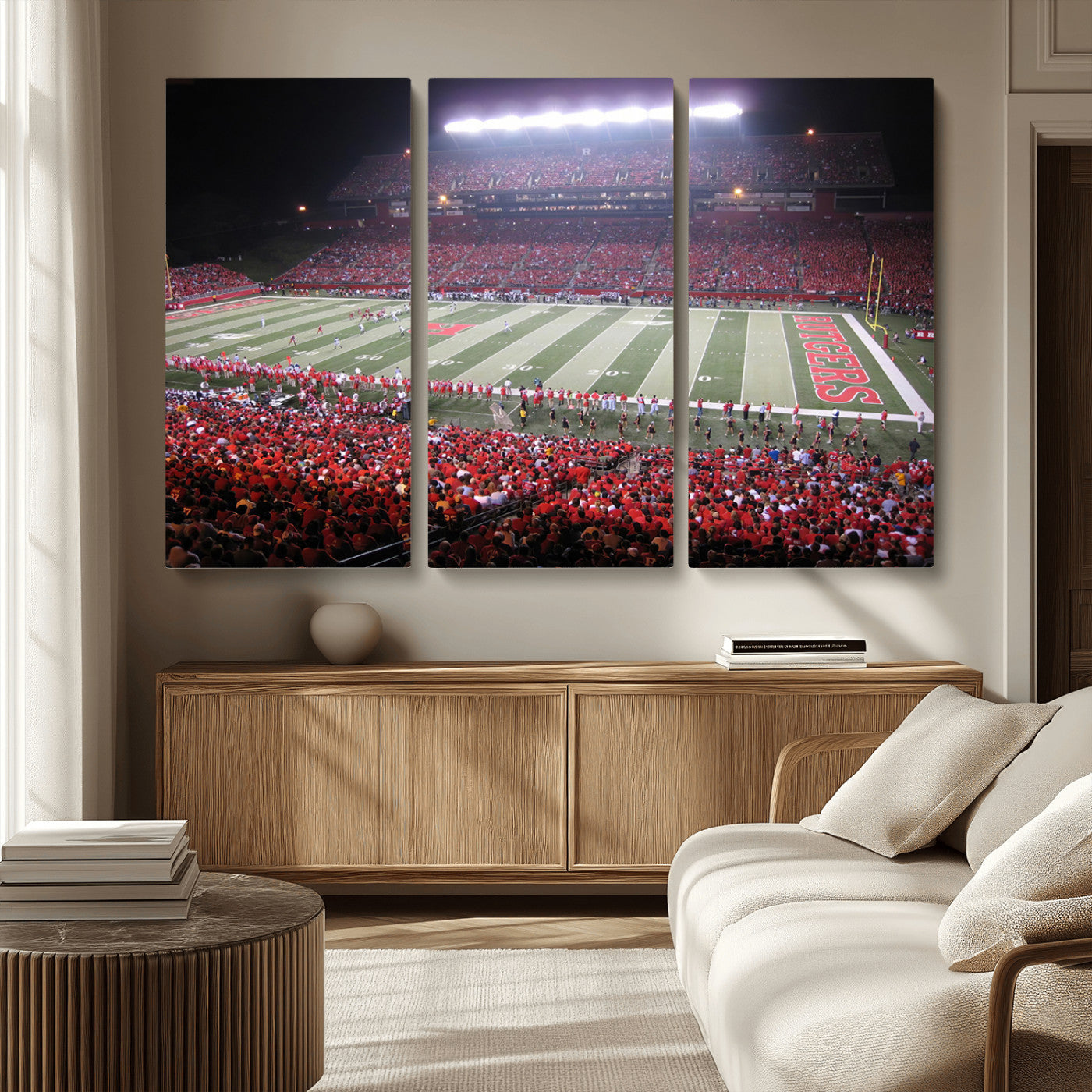 MGV-CV-48X32-3P - Rutgers University Scarlet Knights Football Team Print - Piscataway SHI Stadium Wall Art Canvas