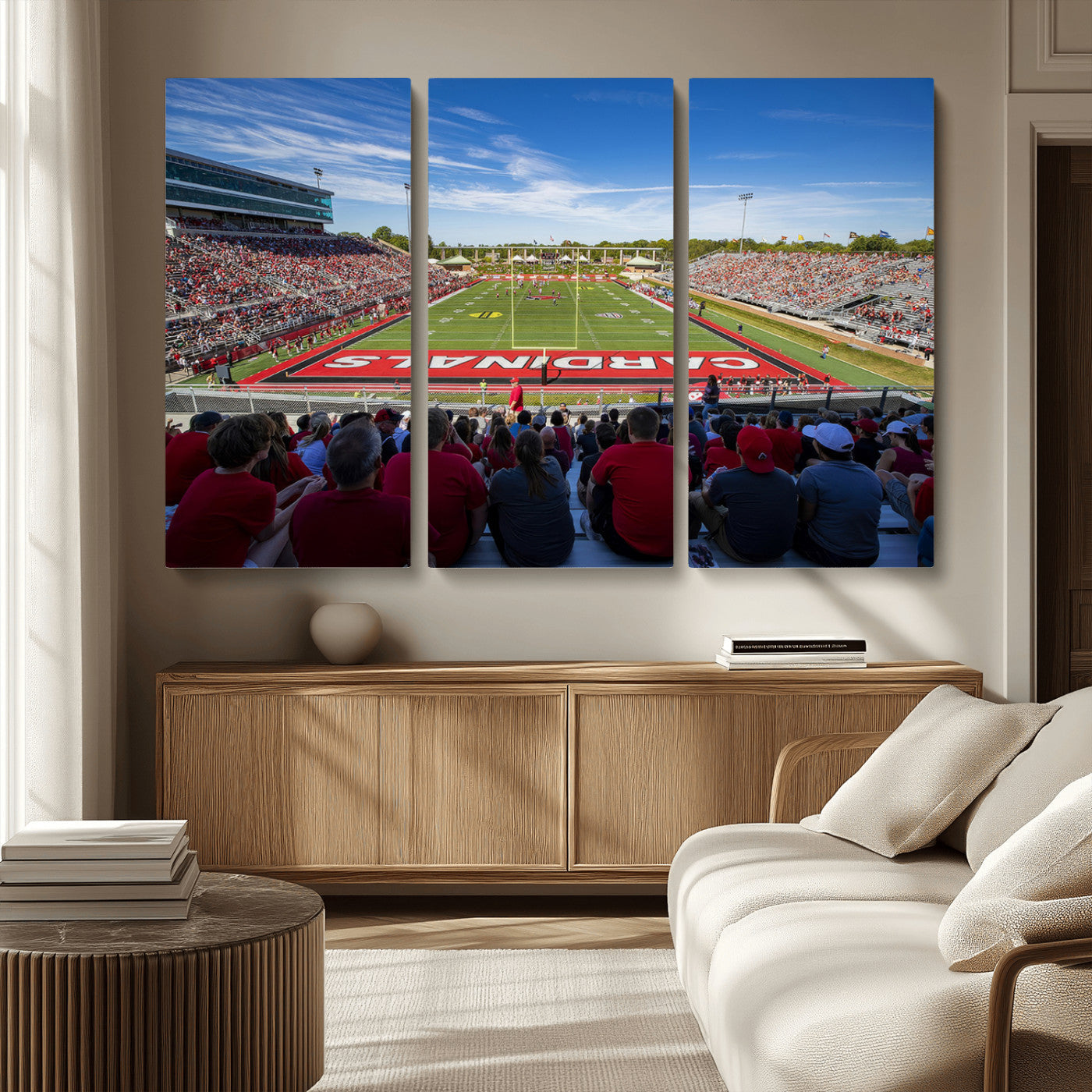MGV-CV-48X32-3P - Ball State Cardinals Football Team Print - Muncie Scheumann Stadium Wall Art Canvas Print