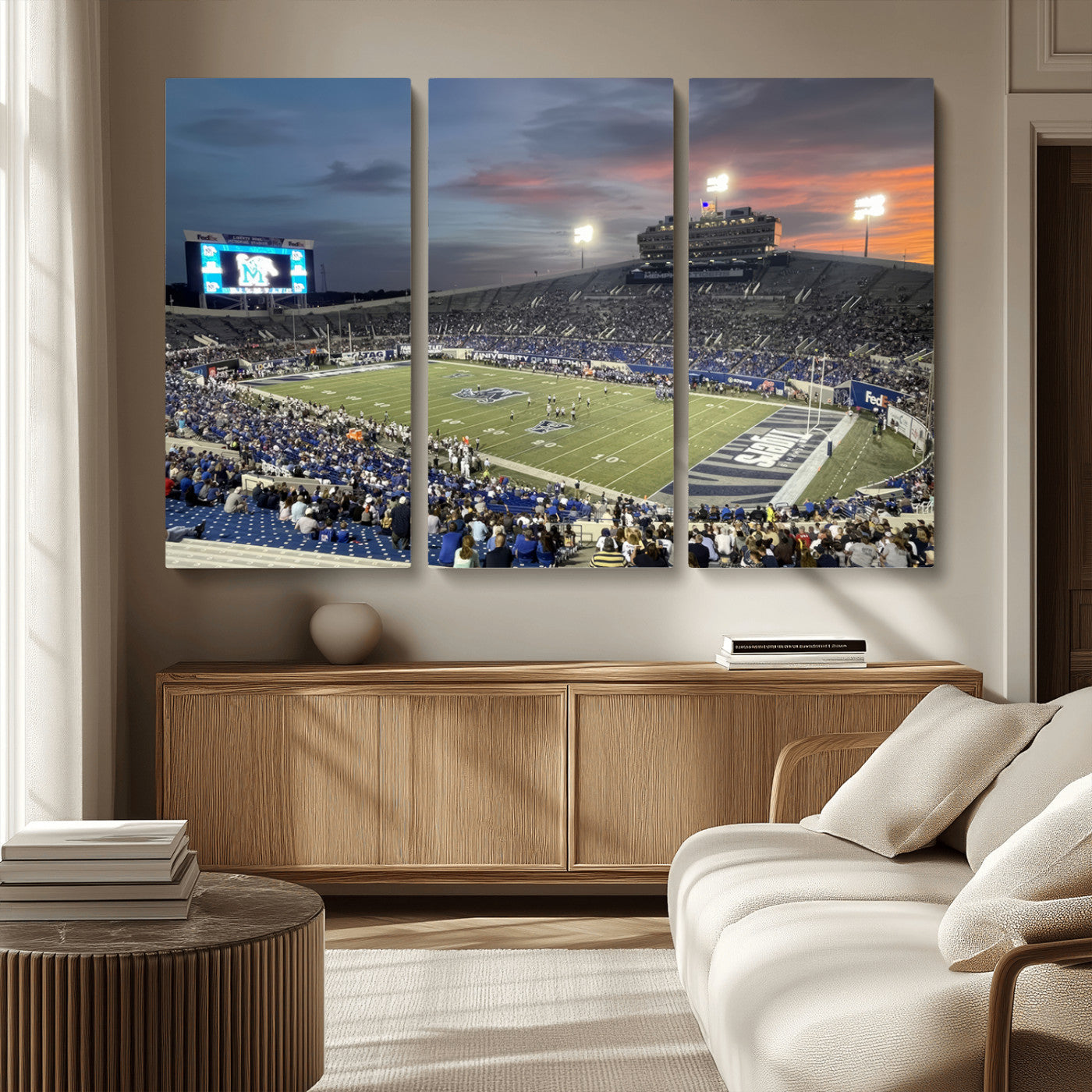 MGV-CV-48X32-3P - Memphis Tigers Football Team Print - Memphis Simmons Bank Liberty Stadium Wall Art Canvas Print