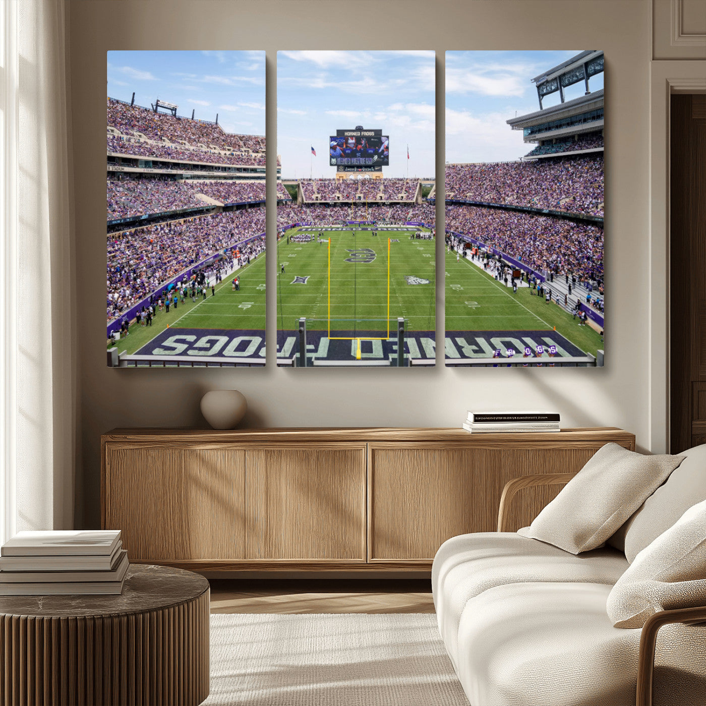 MGV-CV-48X32-3P - TCU Horned Frogs Football Team Print - Fort Worth Amon G. Carter Stadium Wall Art Canvas Print
