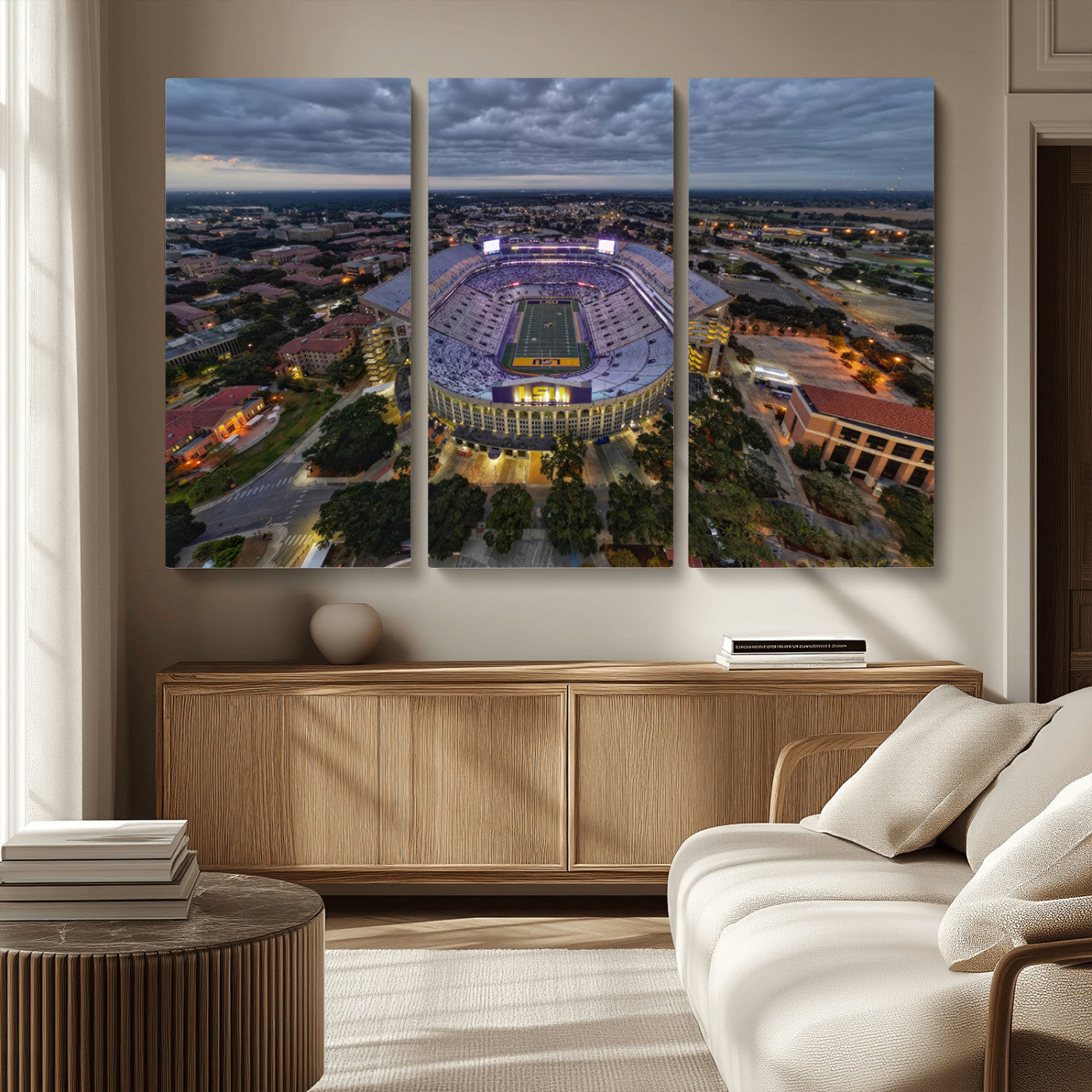 MGV-CV-48X32-3P - The Louisiana State University Tigers Football Team Print - Baton Rouge Tiger Stadium Wall Art